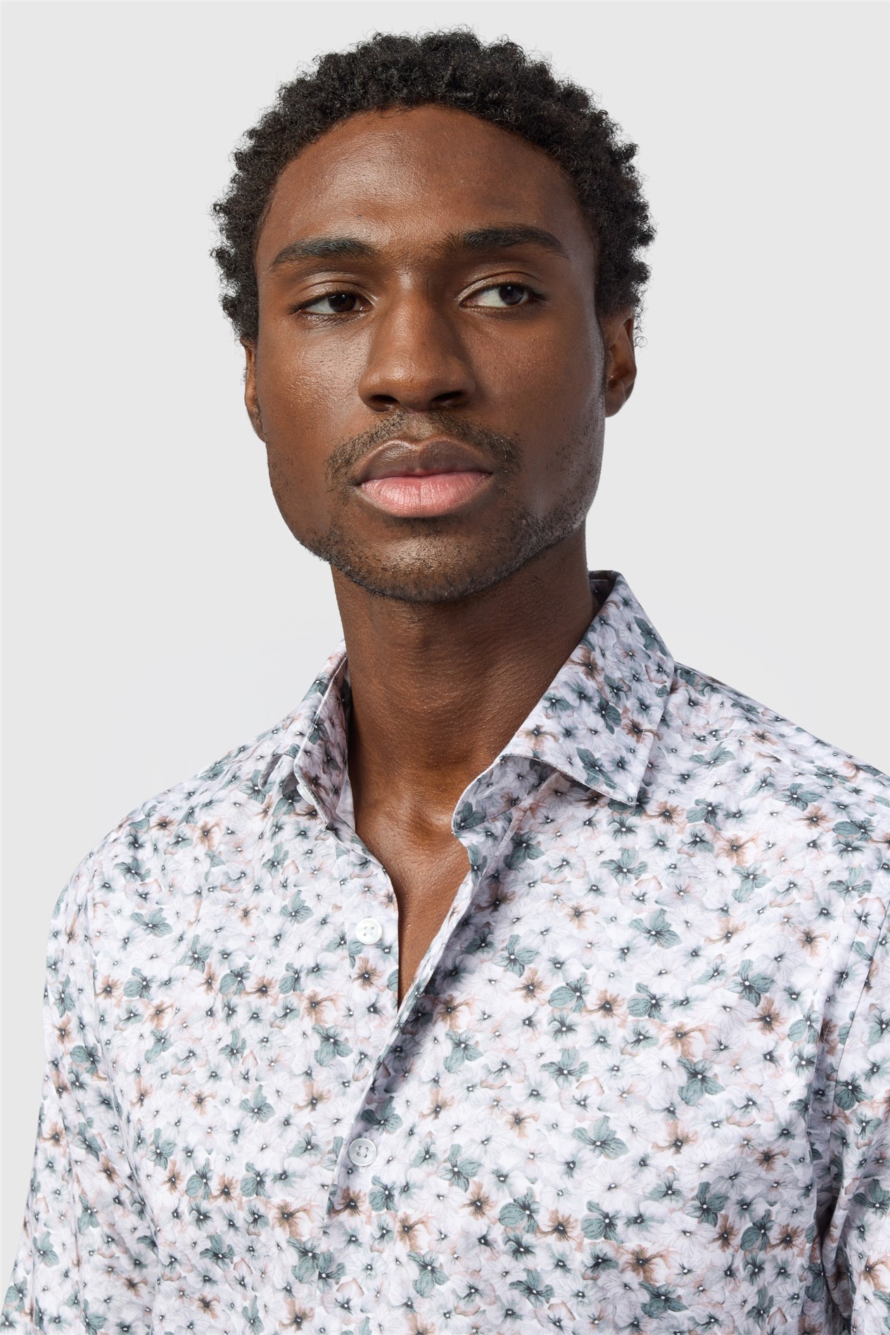 Alexandre Tailored Fit Ecru Watercolour Floral Print Shirt
