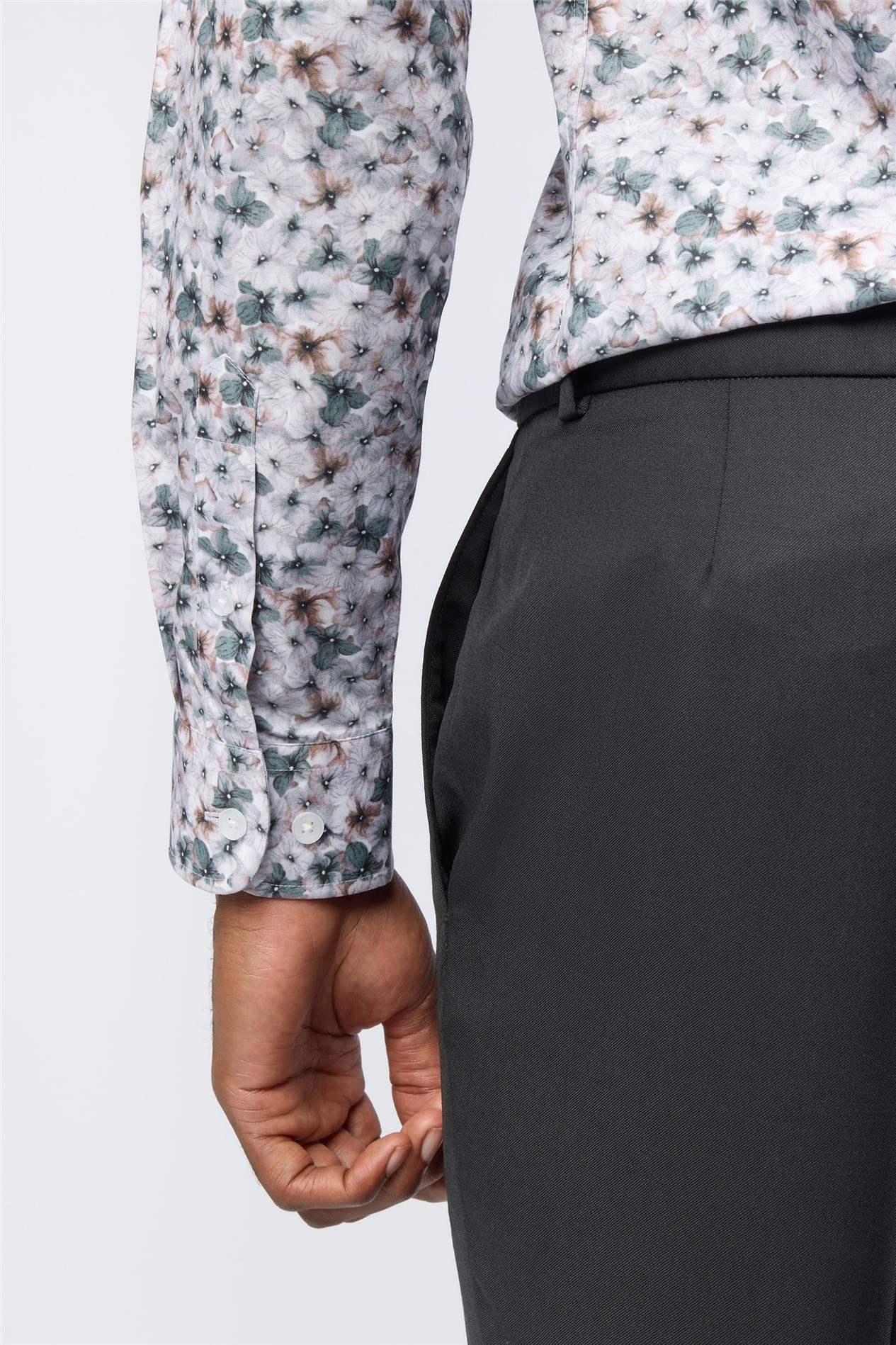 Alexandre Tailored Fit Ecru Watercolour Floral Print Shirt
