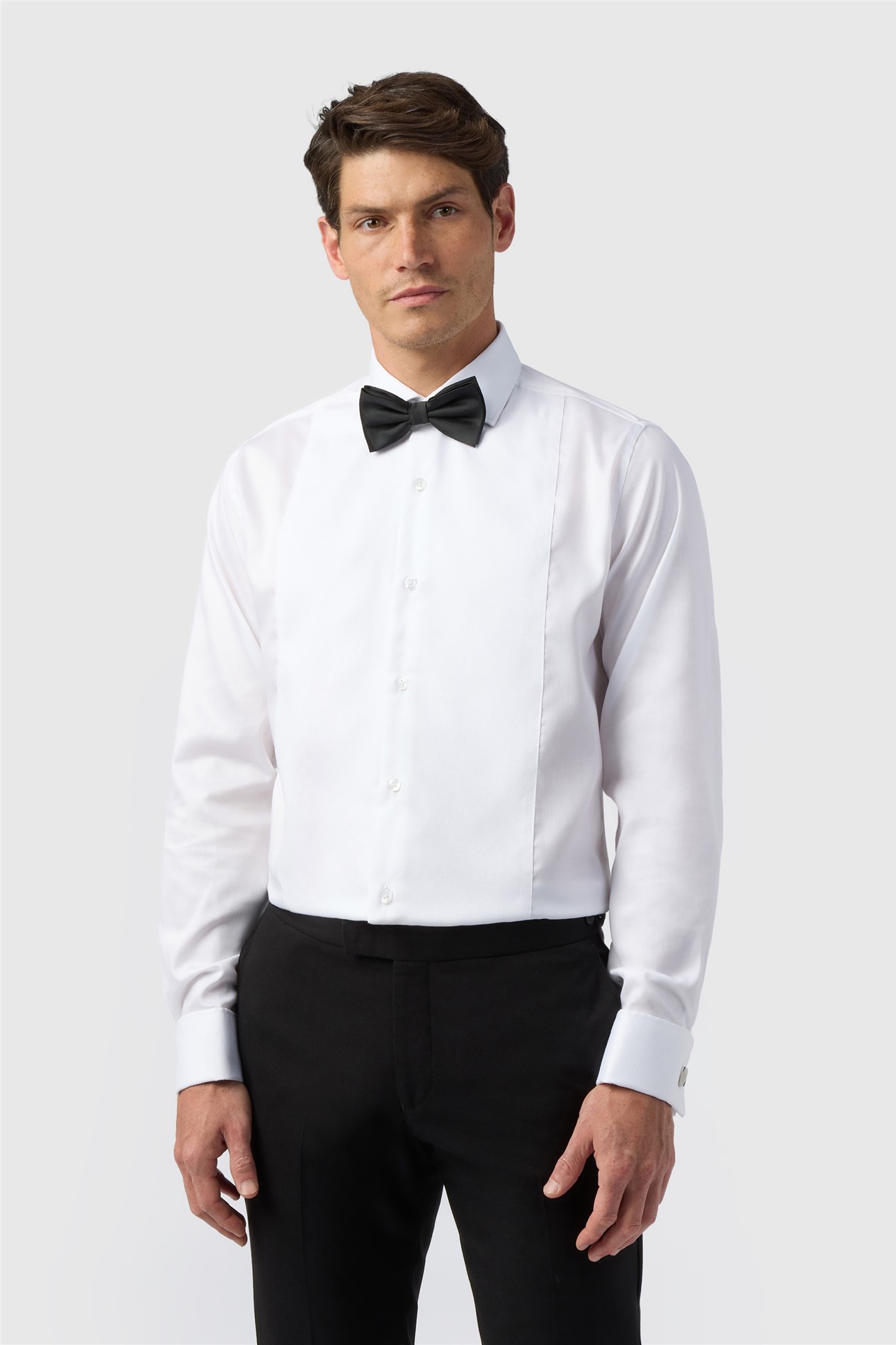 Alexandre Tailored Fit White Non-Iron Bib Dress Double Cuff Shirt