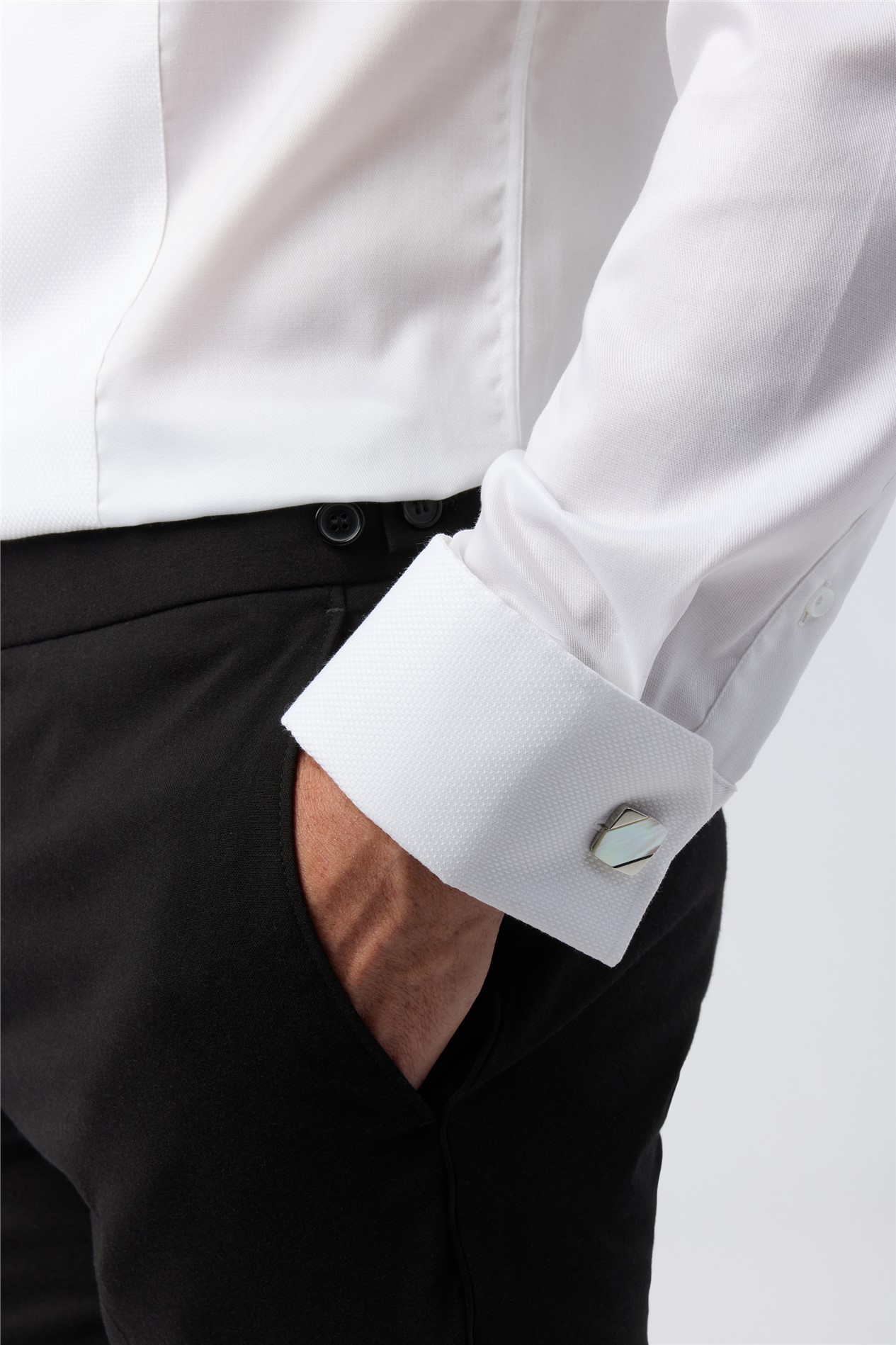 Alexandre Tailored Fit White Non-Iron Bib Dress Double Cuff Shirt