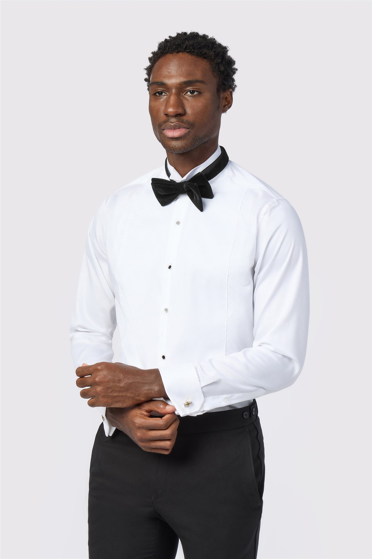 Alexandre Tailored Fit White Non-Iron Bib Dress Double Cuff Shirt