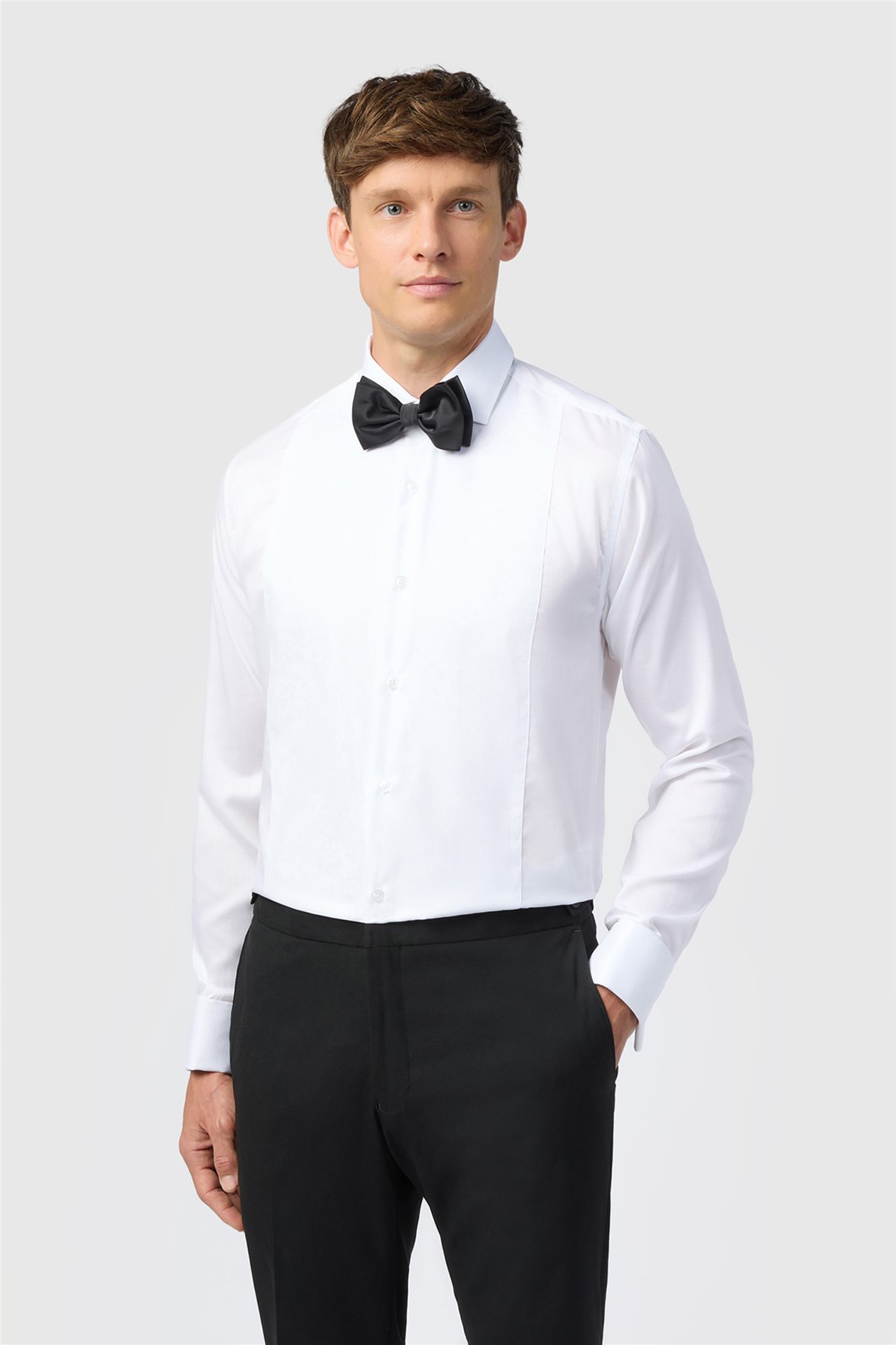 Alexandre Slim Fit White Non-Iron Bib Dress Double Cuff Shirt
