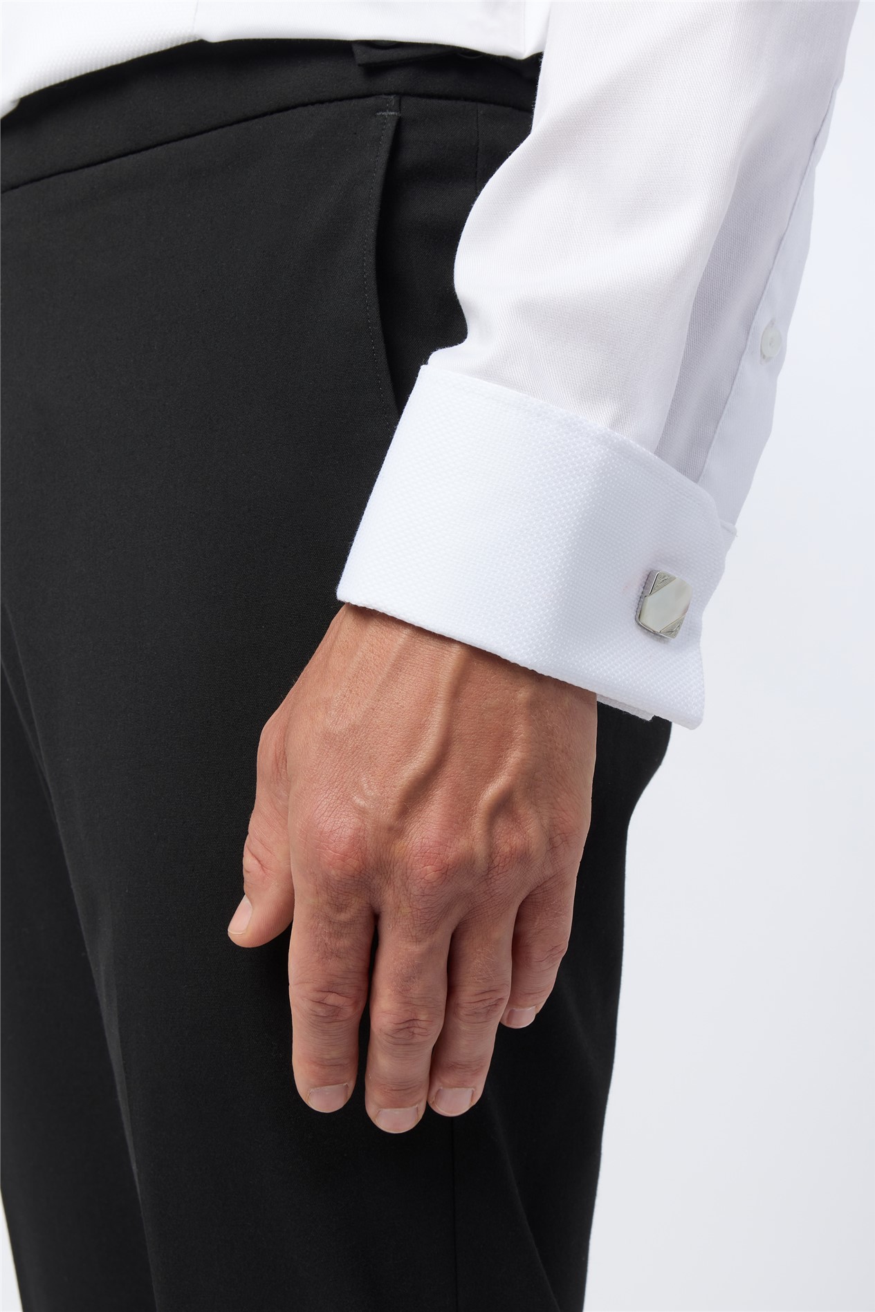 Alexandre Slim Fit White Non-Iron Bib Dress Double Cuff Shirt