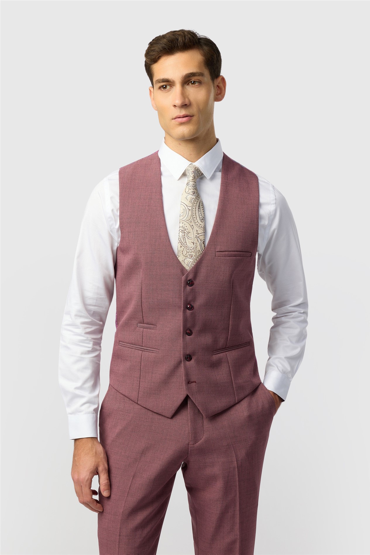Marc Darcy Tailored Fit Monte Mauve Waistcoat