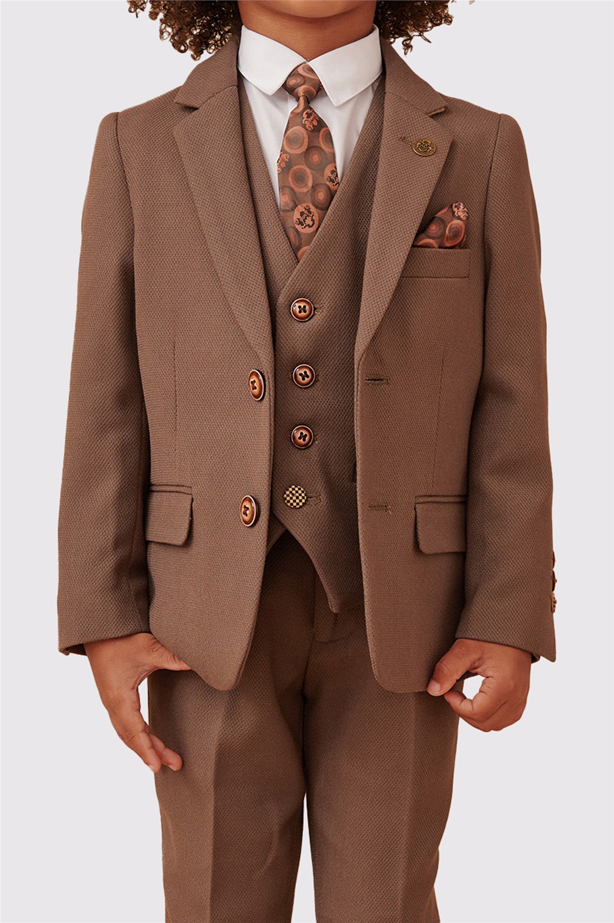 Marc Darcy HM5 Children's Tan Check Three Piece Suit