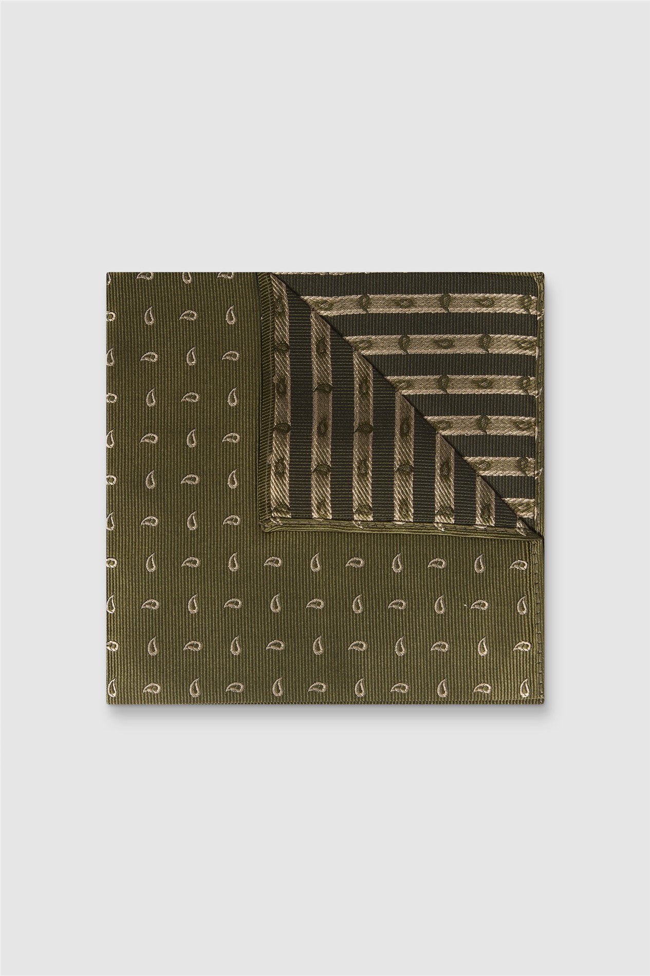 Alexandre Khaki Paisley Pocket Square