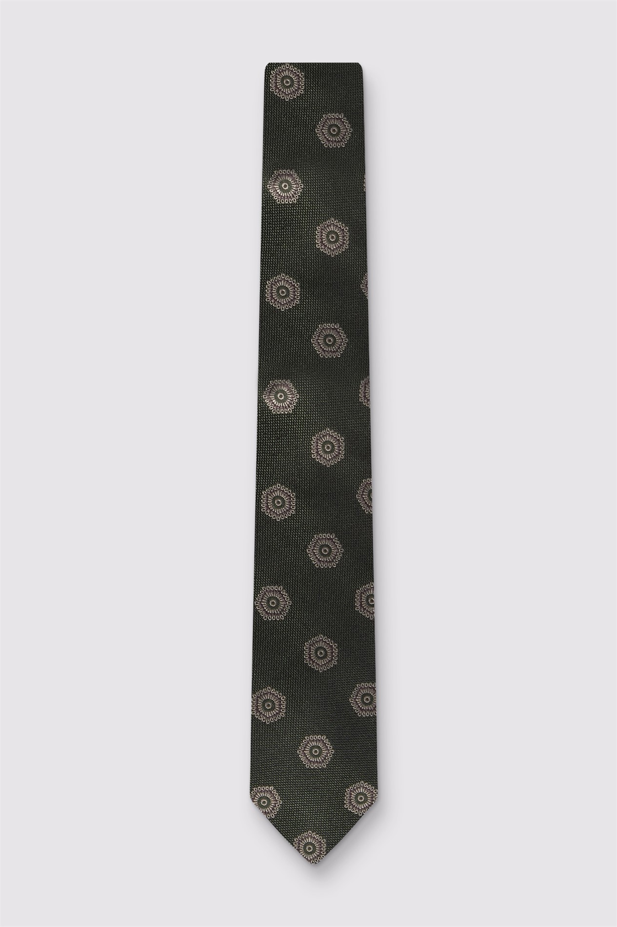 Alexandre Khaki Silk Hexagon Medallion Tie