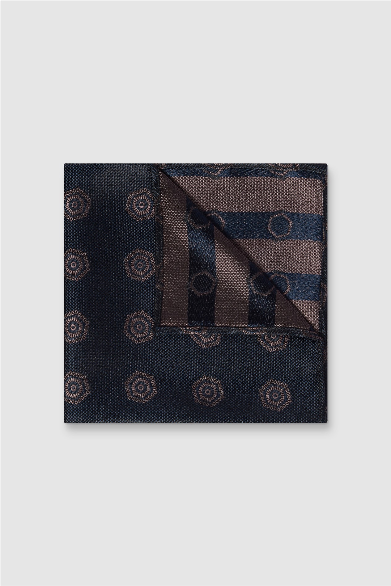Alexandre Navy Silk Hexagon Medallion Pocket Square