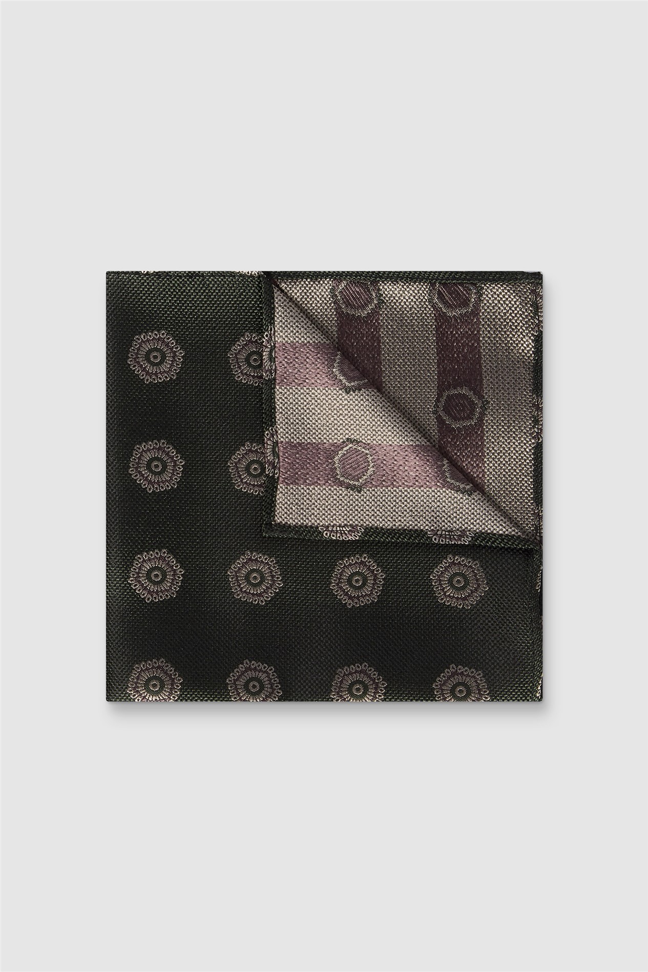 Alexandre Khaki Silk Hexagon Medallion Pocket Square