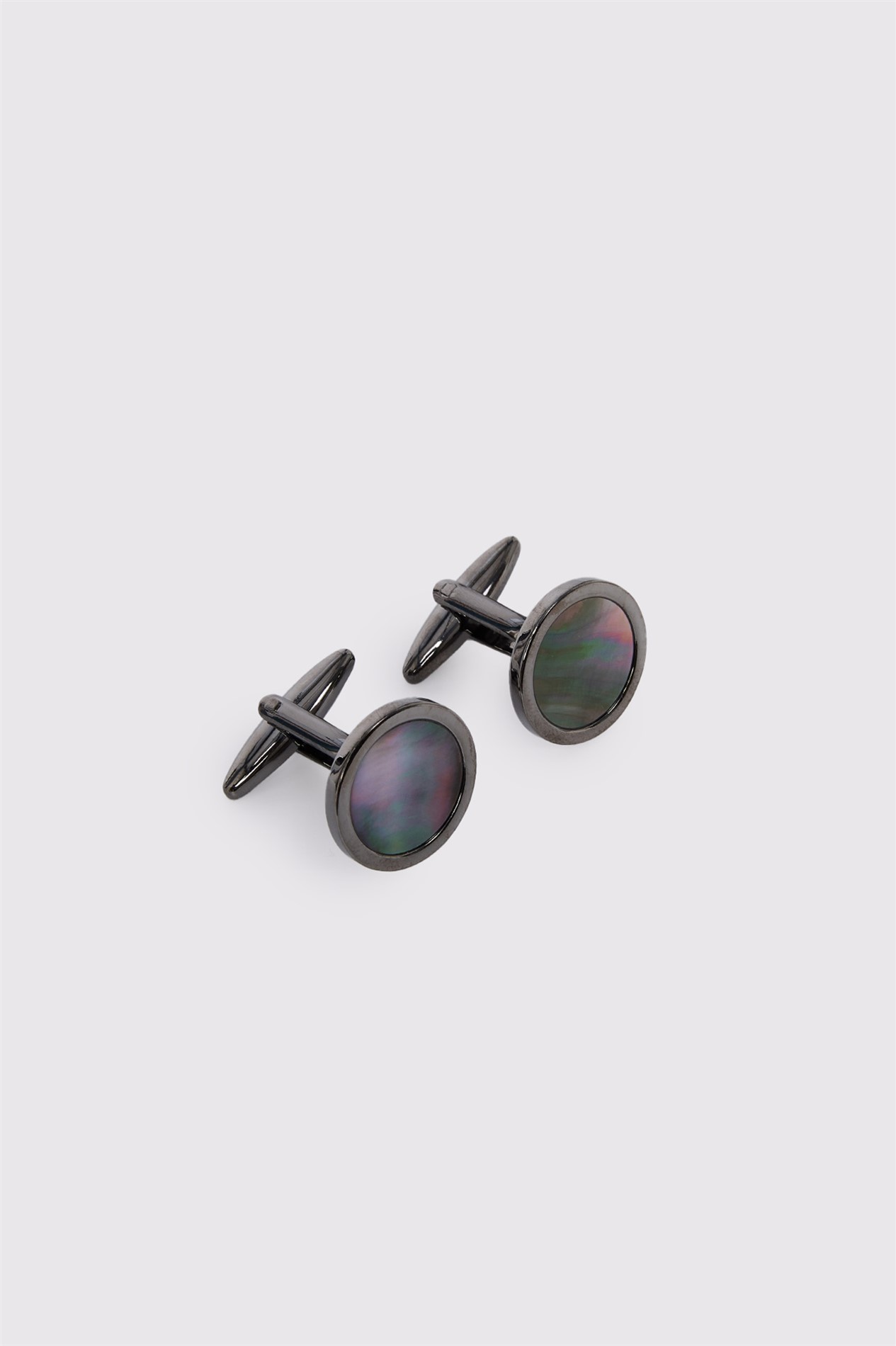 Limehaus Gunmetal Round Classic Mother of Pearl Cufflinks