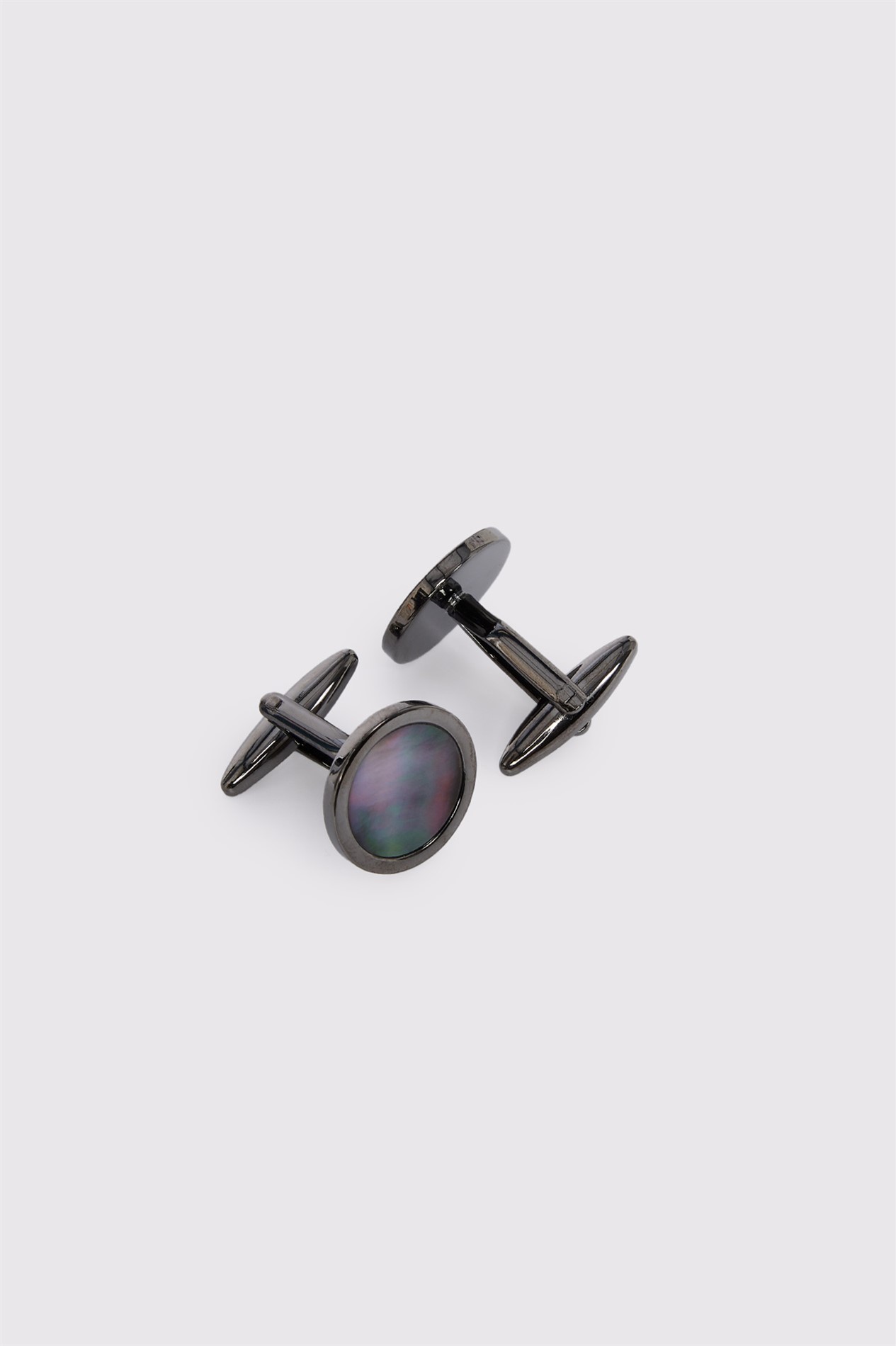 Limehaus Gunmetal Round Classic Mother of Pearl Cufflinks