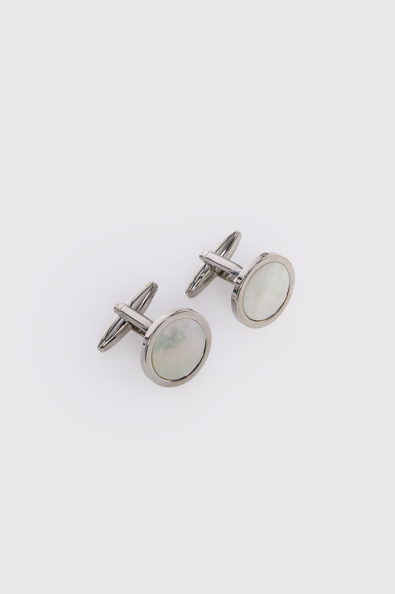 Limehaus Silver Round Classic Mother of Pearl Cufflinks