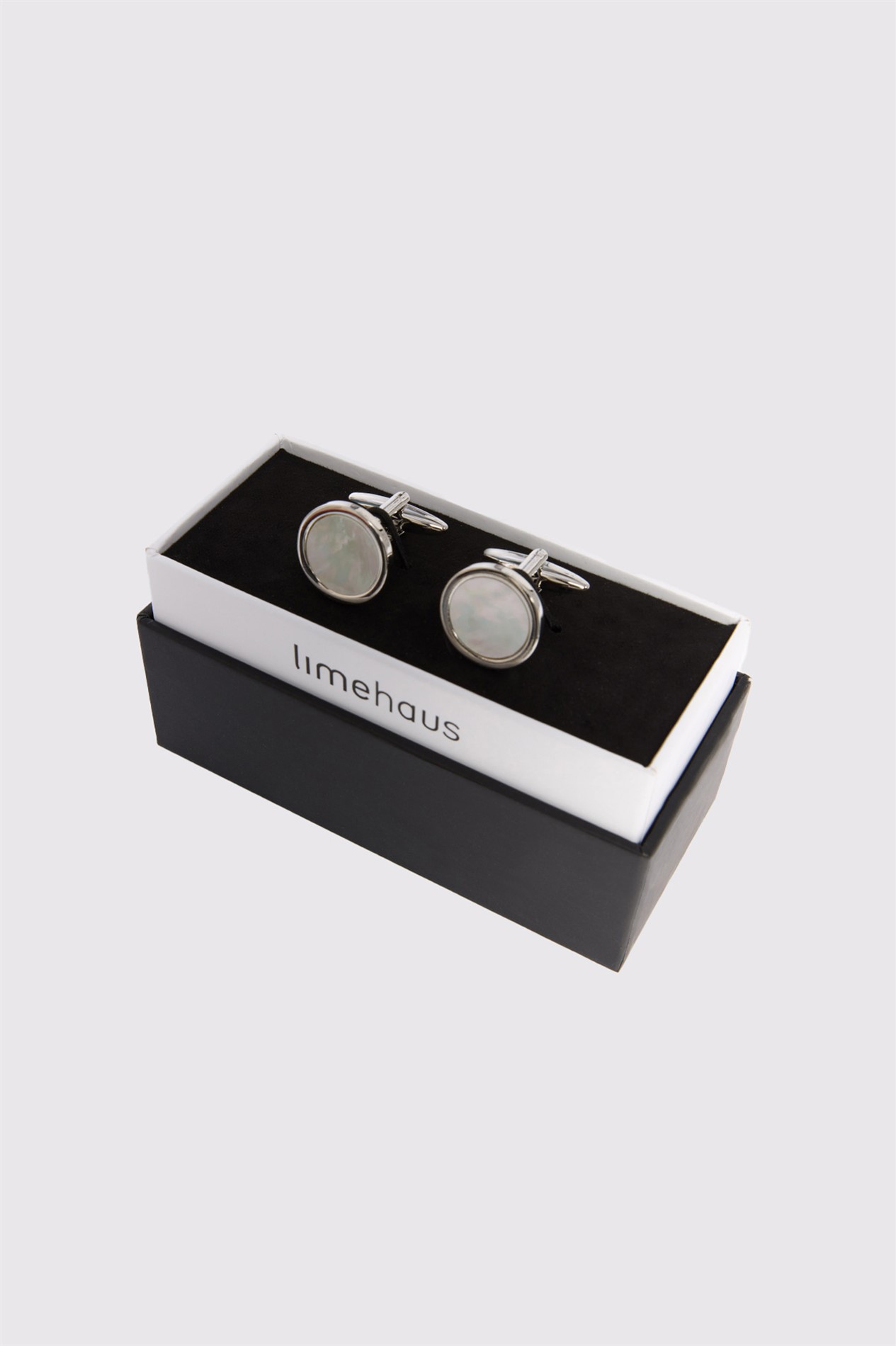 Limehaus Silver Round Classic Mother of Pearl Cufflinks