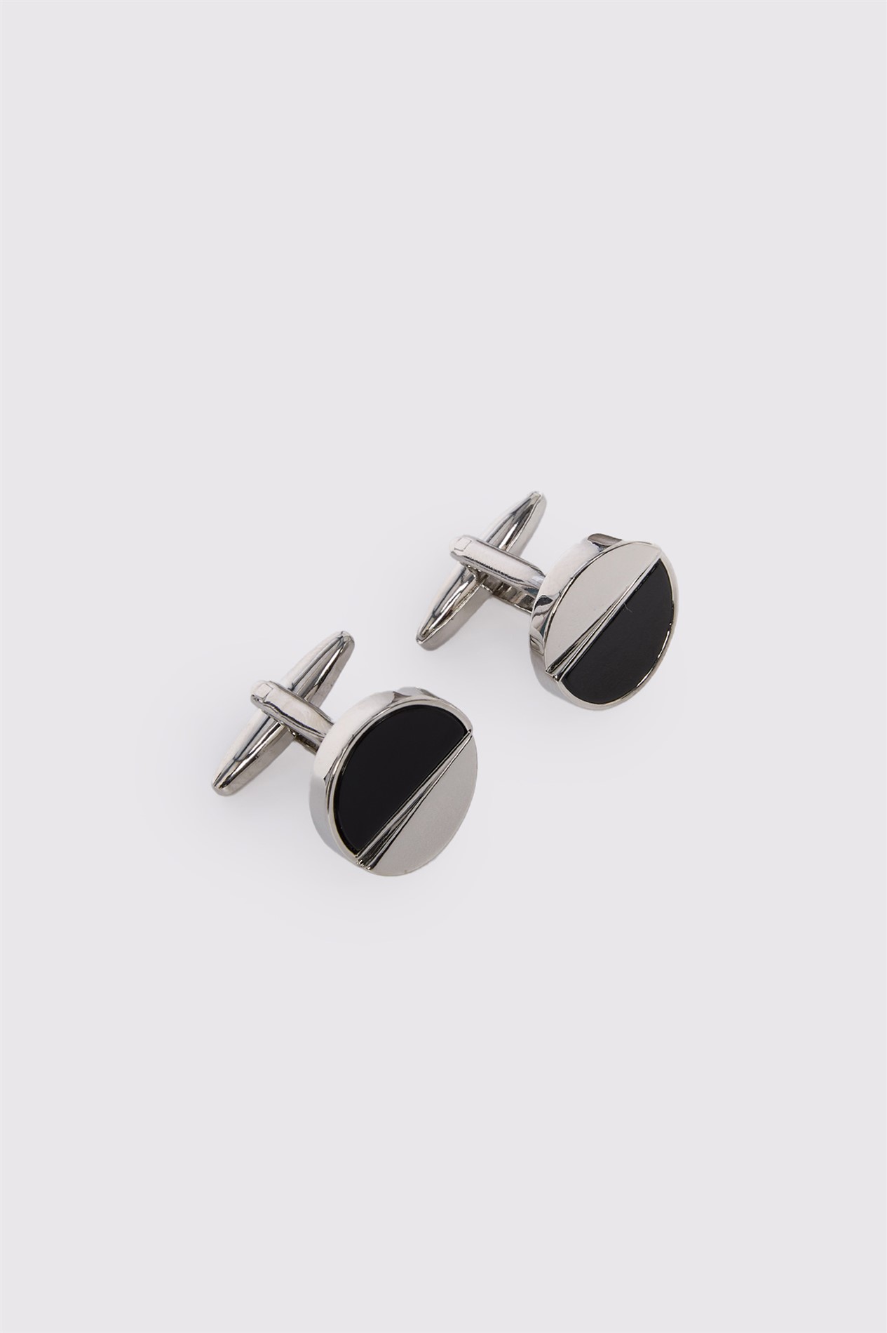 Limehaus Silver Round Onyx Split Cufflinks