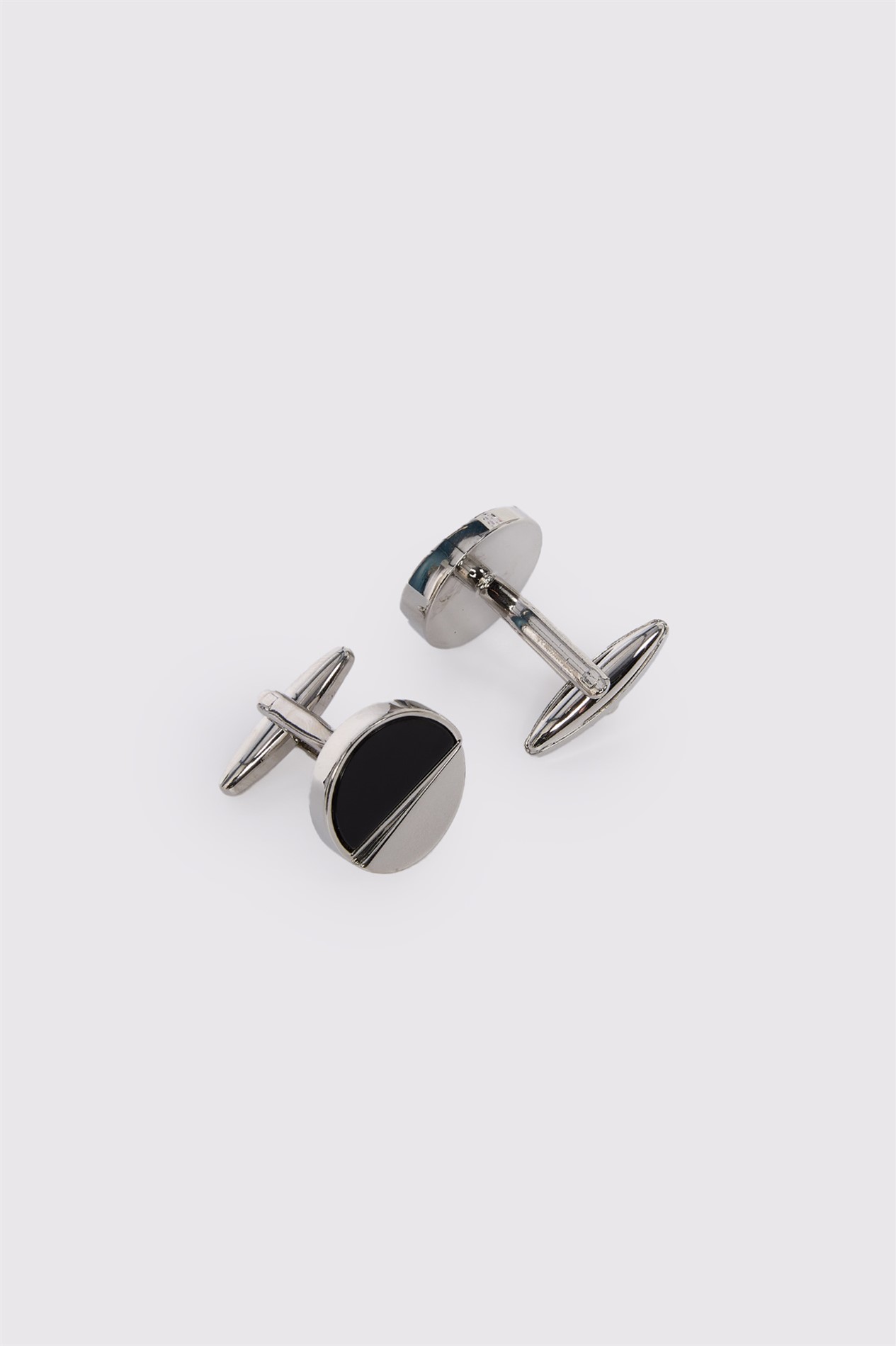 Limehaus Silver Round Onyx Split Cufflinks