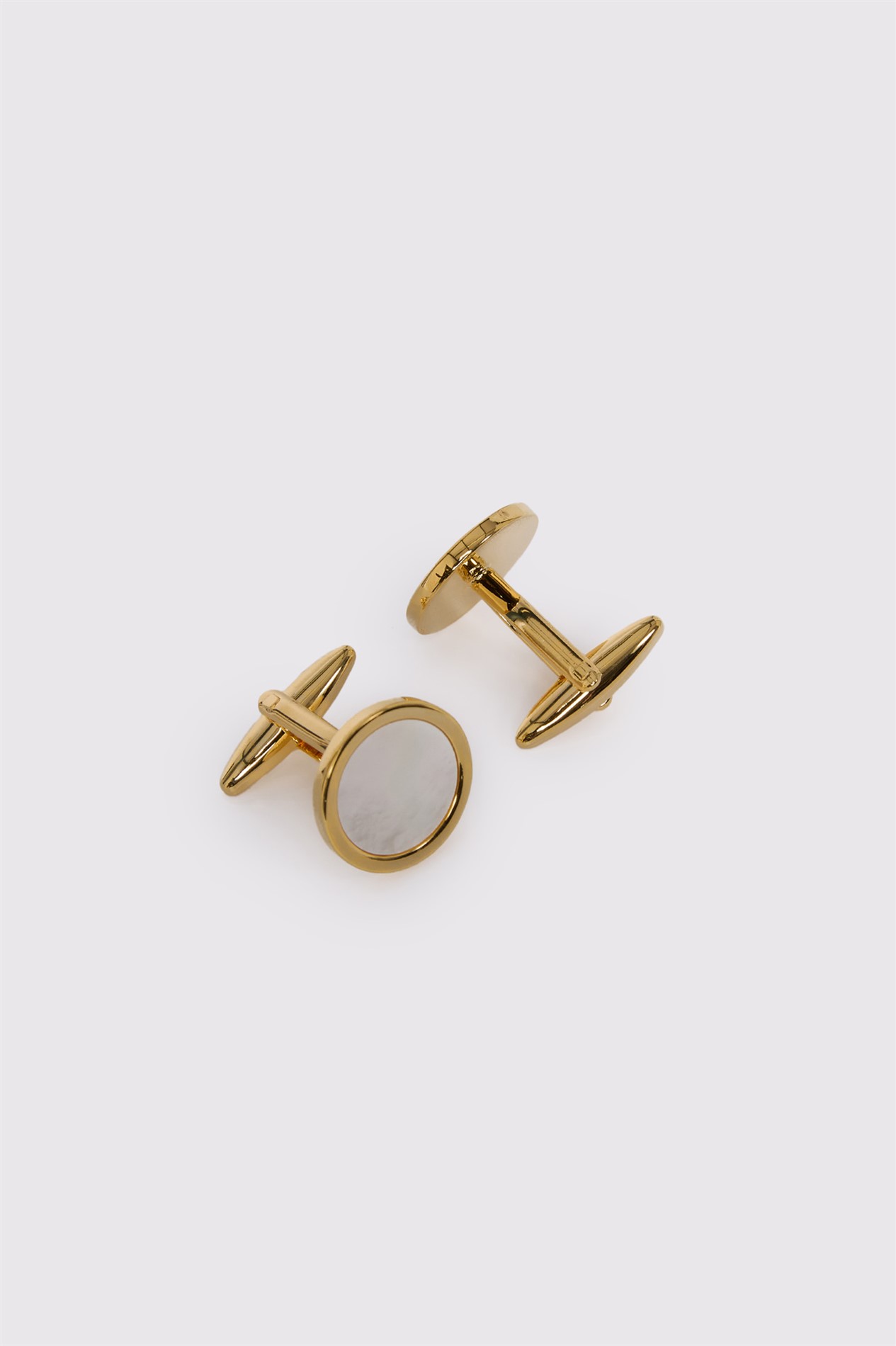 Limehaus Gold Round Mother Of Pearl Cufflinks