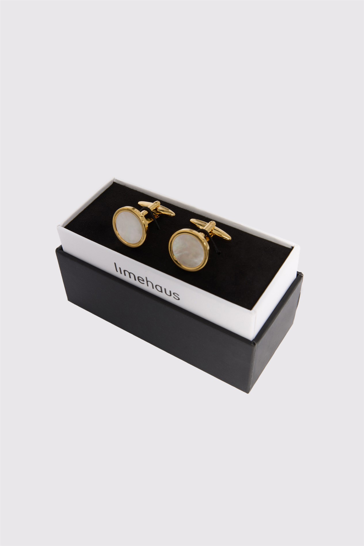 Limehaus Gold Round Mother Of Pearl Cufflinks