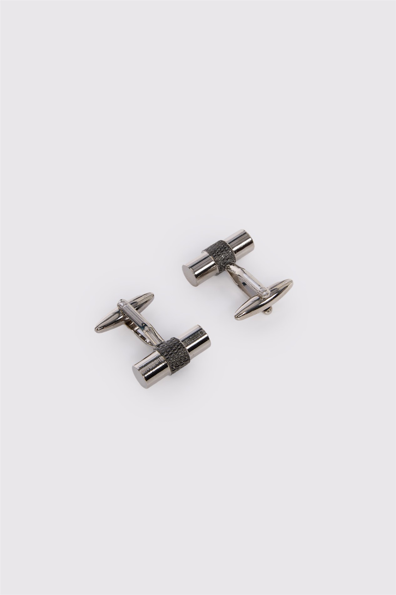 Limehaus Silver Barrel Cufflinks With Gunmetal Detail