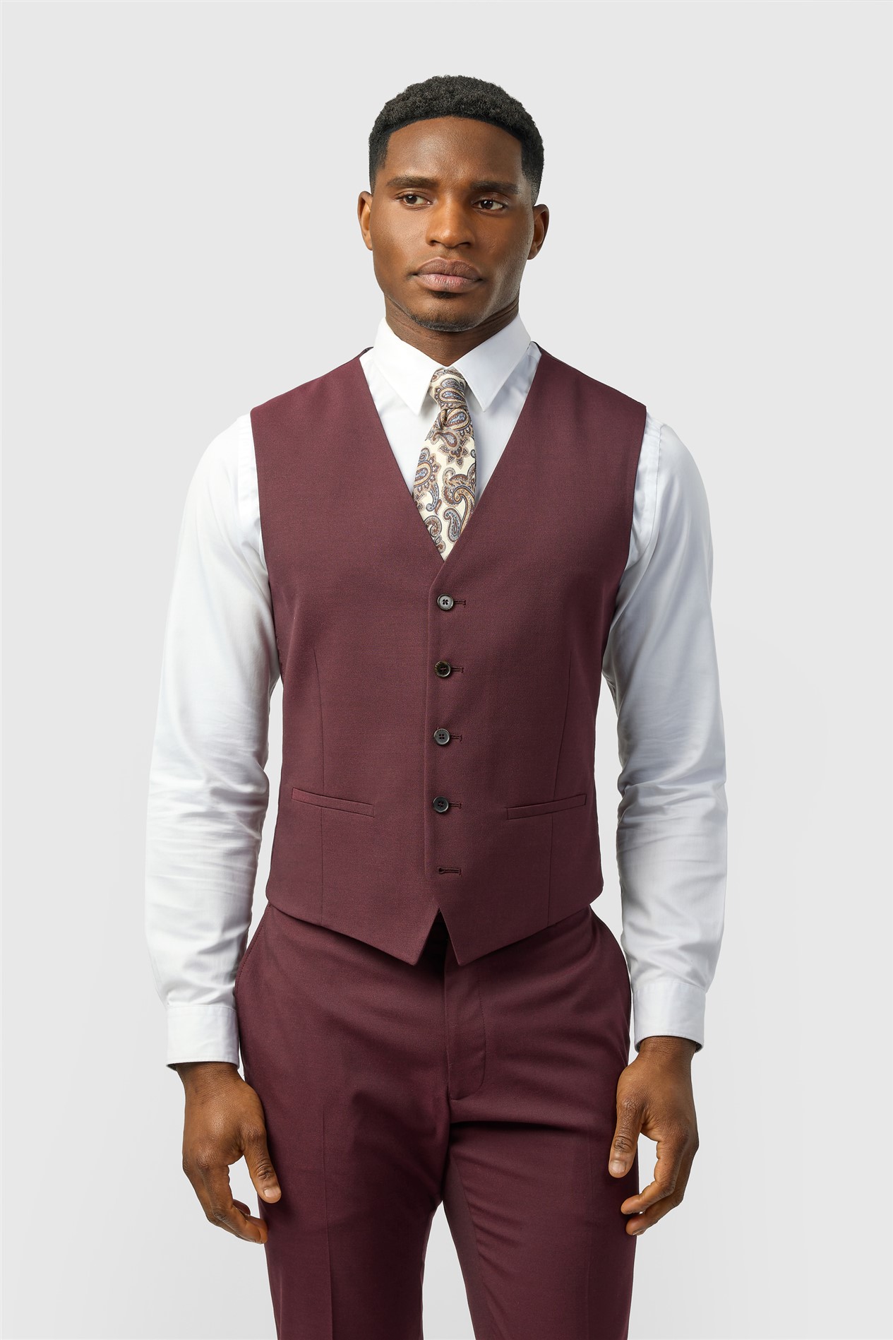Limehaus Slim Fit Burgundy Waistcoat