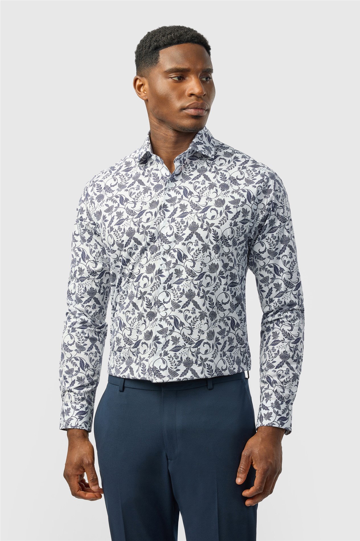 Alexandre Tailored Fit Navy Paisley Shirt