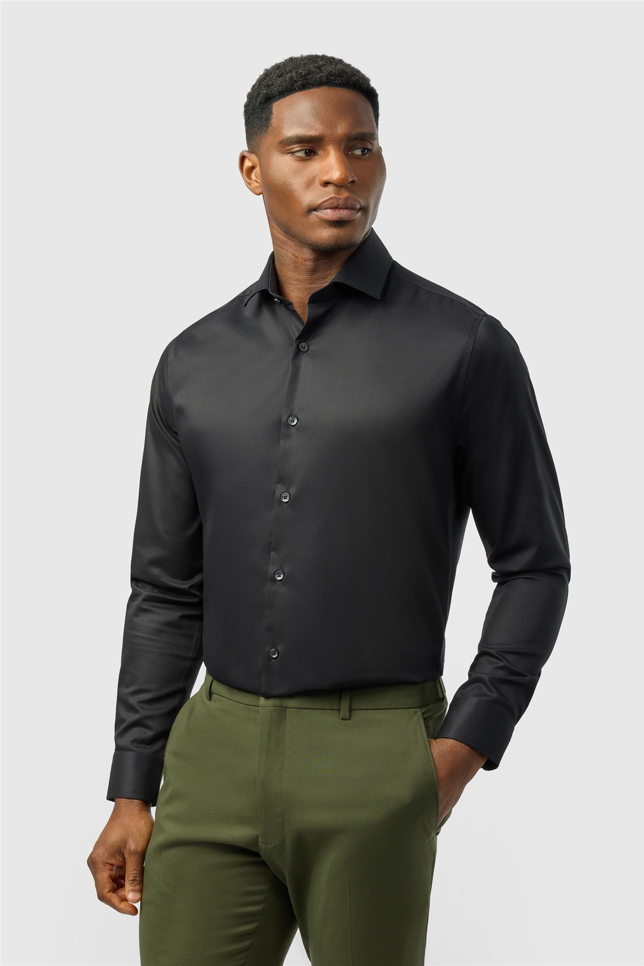 Alexandre Tailored Fit Black Non Iron Twill Single Cuff Shirt