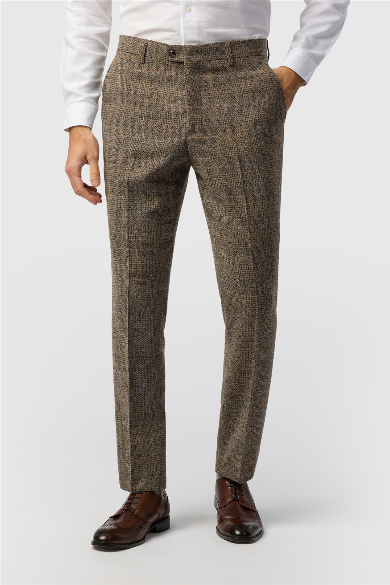 Marc Darcy Slim Fit Kris Tan Tweed Trousers
