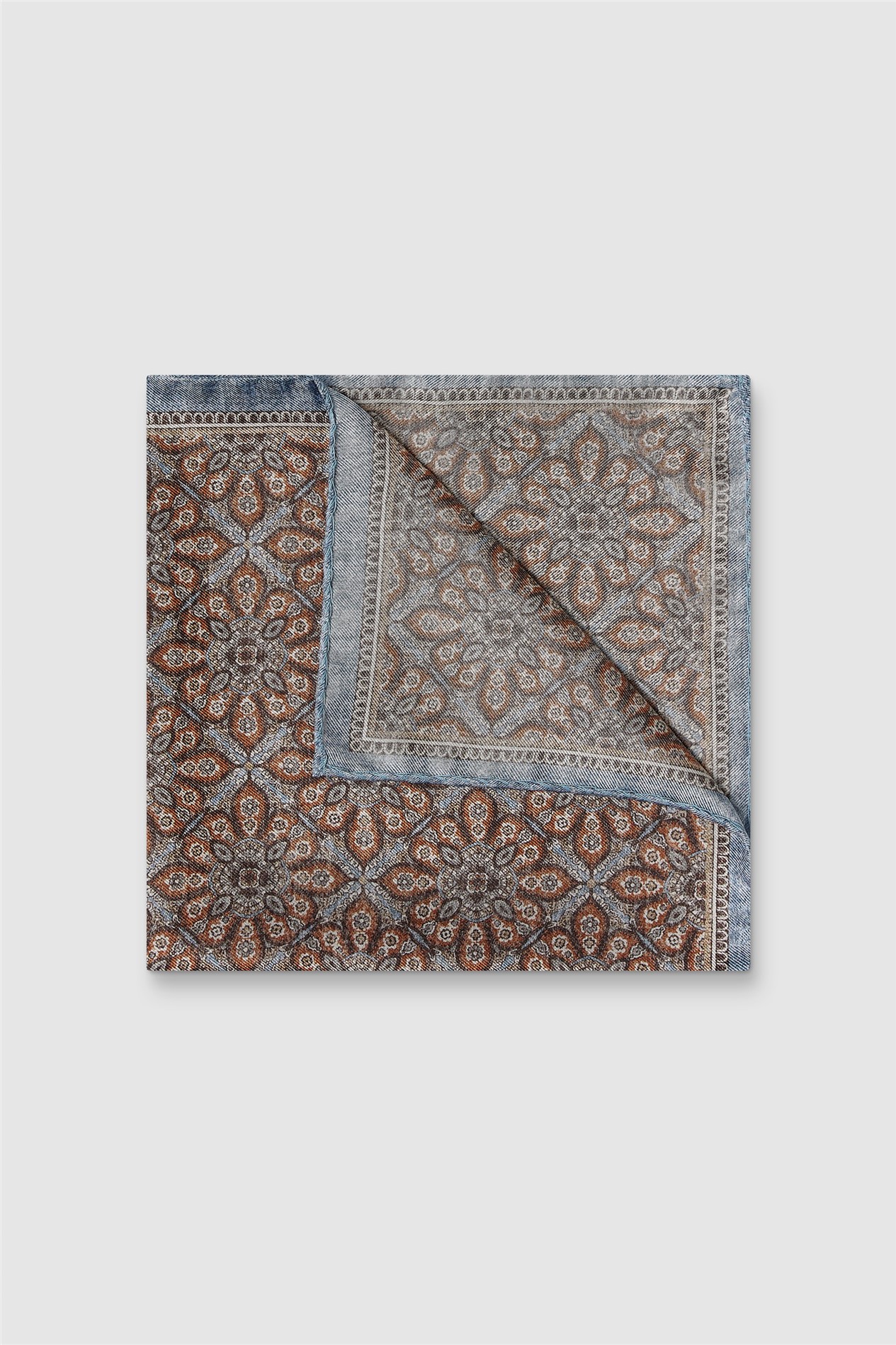 Luciano Versi by Bottinelli Amalfi Rust Italian Silk Floral Motif Pocket Square
