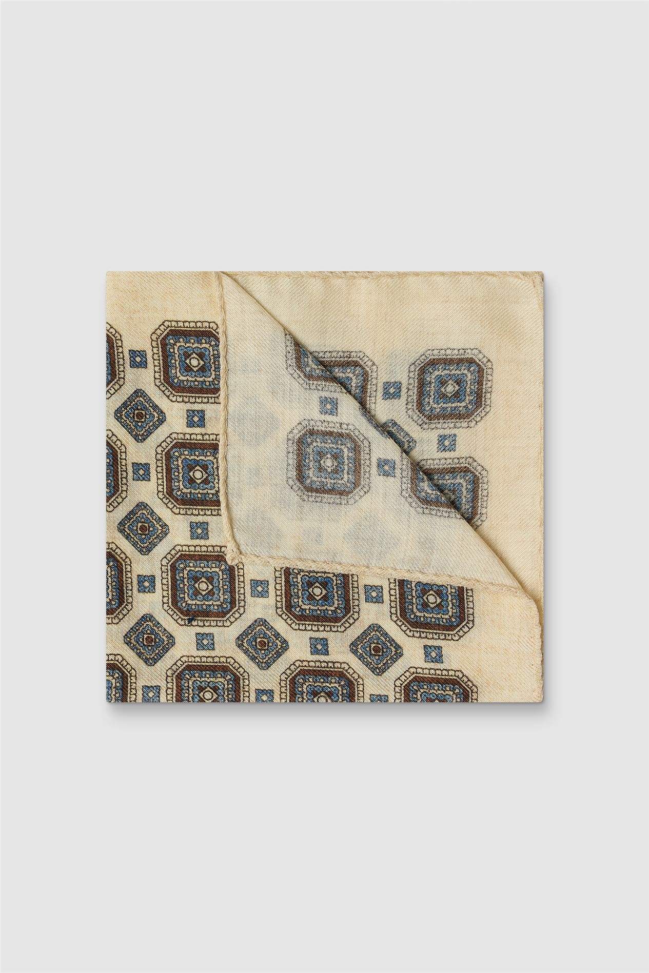 Luciano Versi by Bottinelli Genoa Ecru Italian Motif Pocket Square
