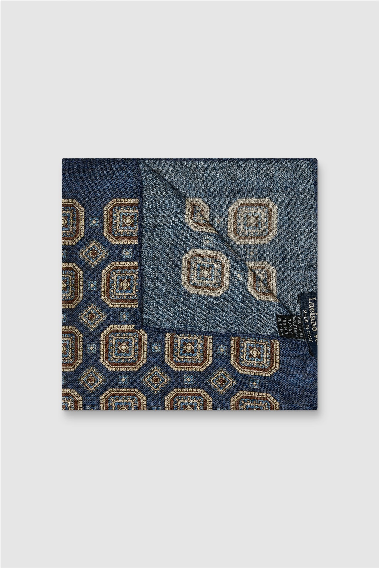Luciano Versi by Bottinelli Genoa Navy Italian Motif Pocket Square
