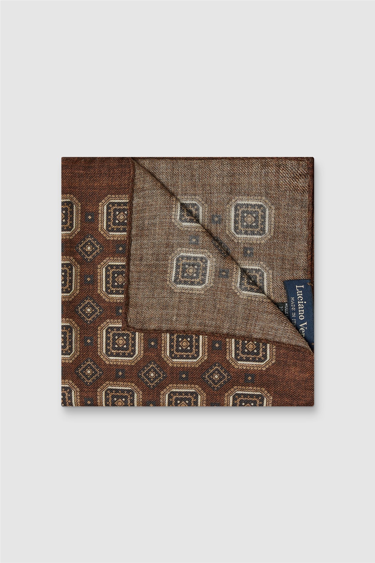 Luciano Versi by Bottinelli Genoa Brown Italian Motif Pocket Square