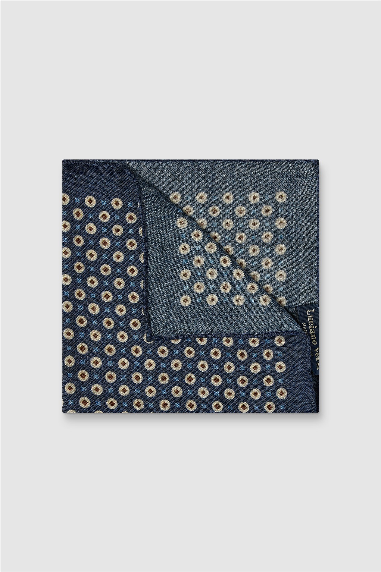 Luciano Versi by Bottinelli Alba Navy Circle Print Pocket Square