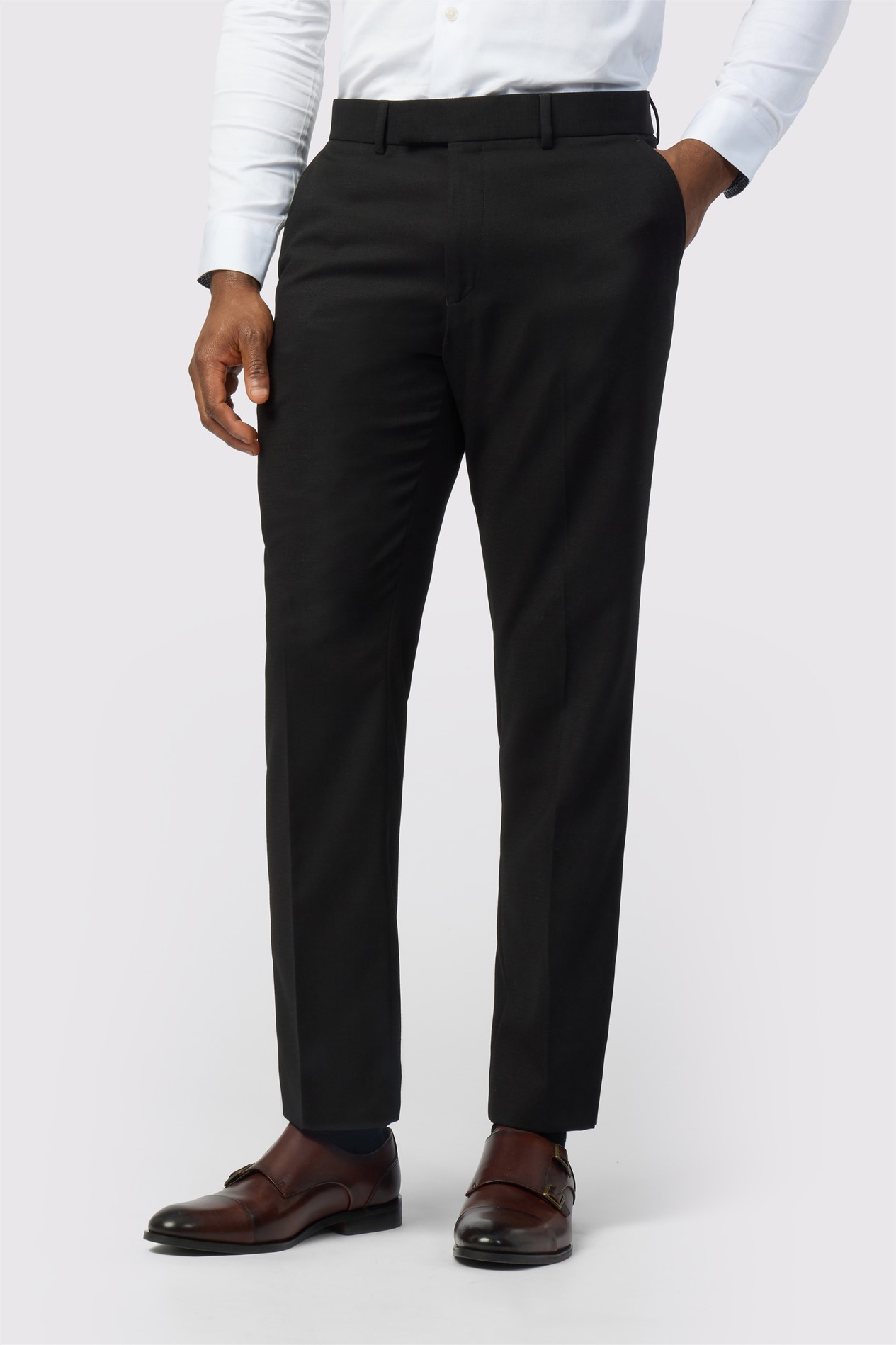 Antique Rogue Slim Fit Black Texture Stretch Trousers