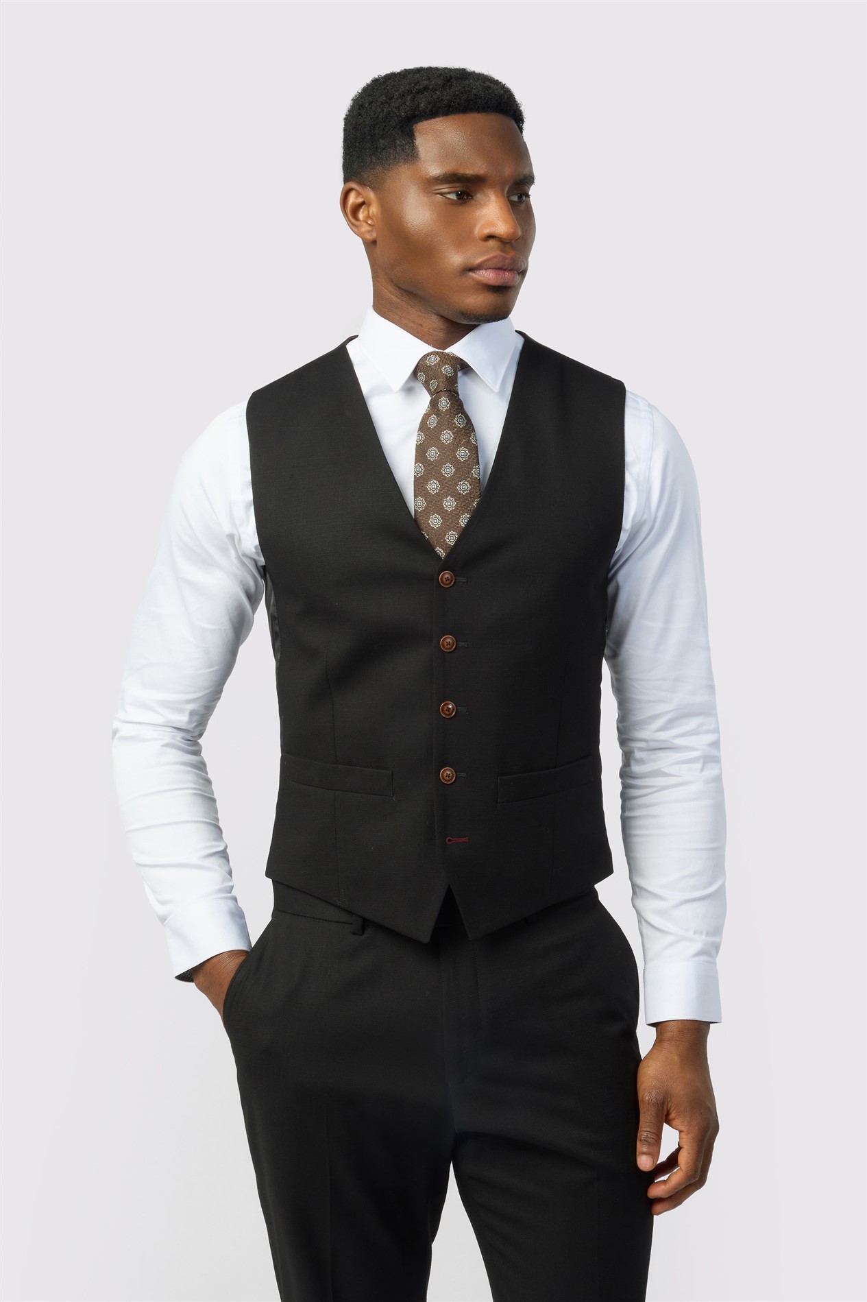 Antique Rogue Black Texture Stretch Waistcoat