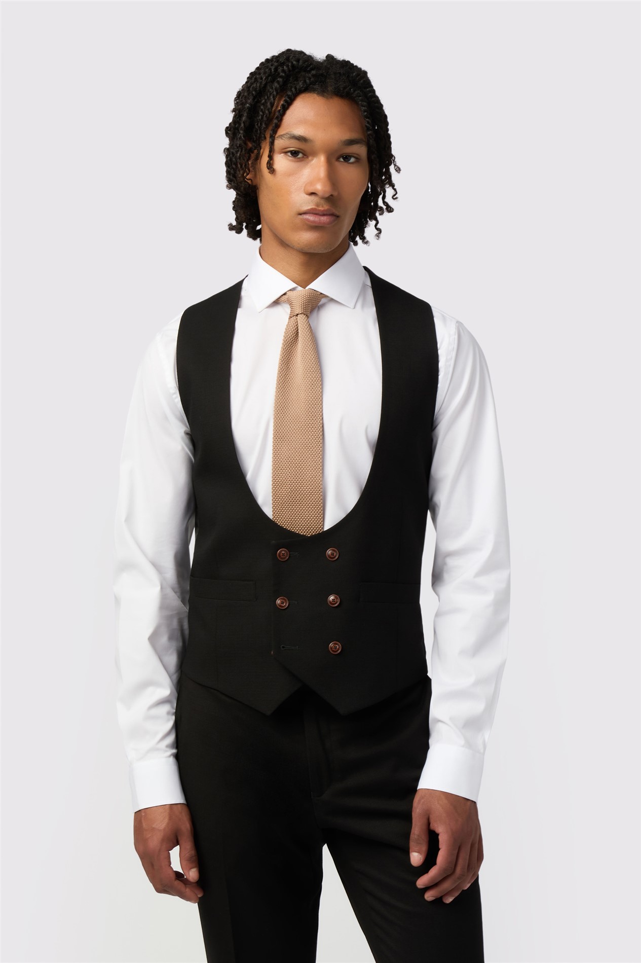 Antique Rogue Black Texture Double Breasted Stretch Waistcoat