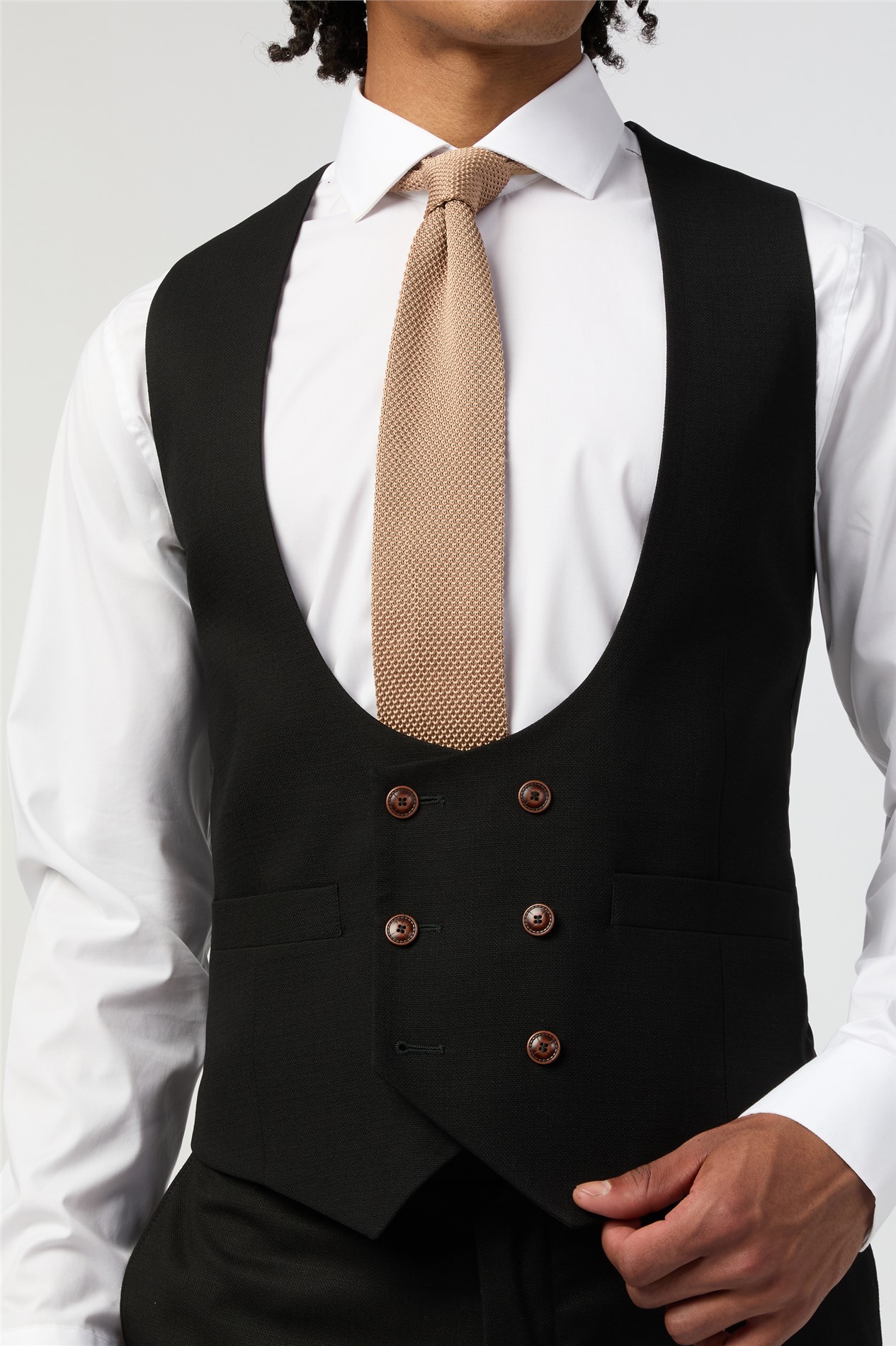 Antique Rogue Black Texture Double Breasted Stretch Waistcoat