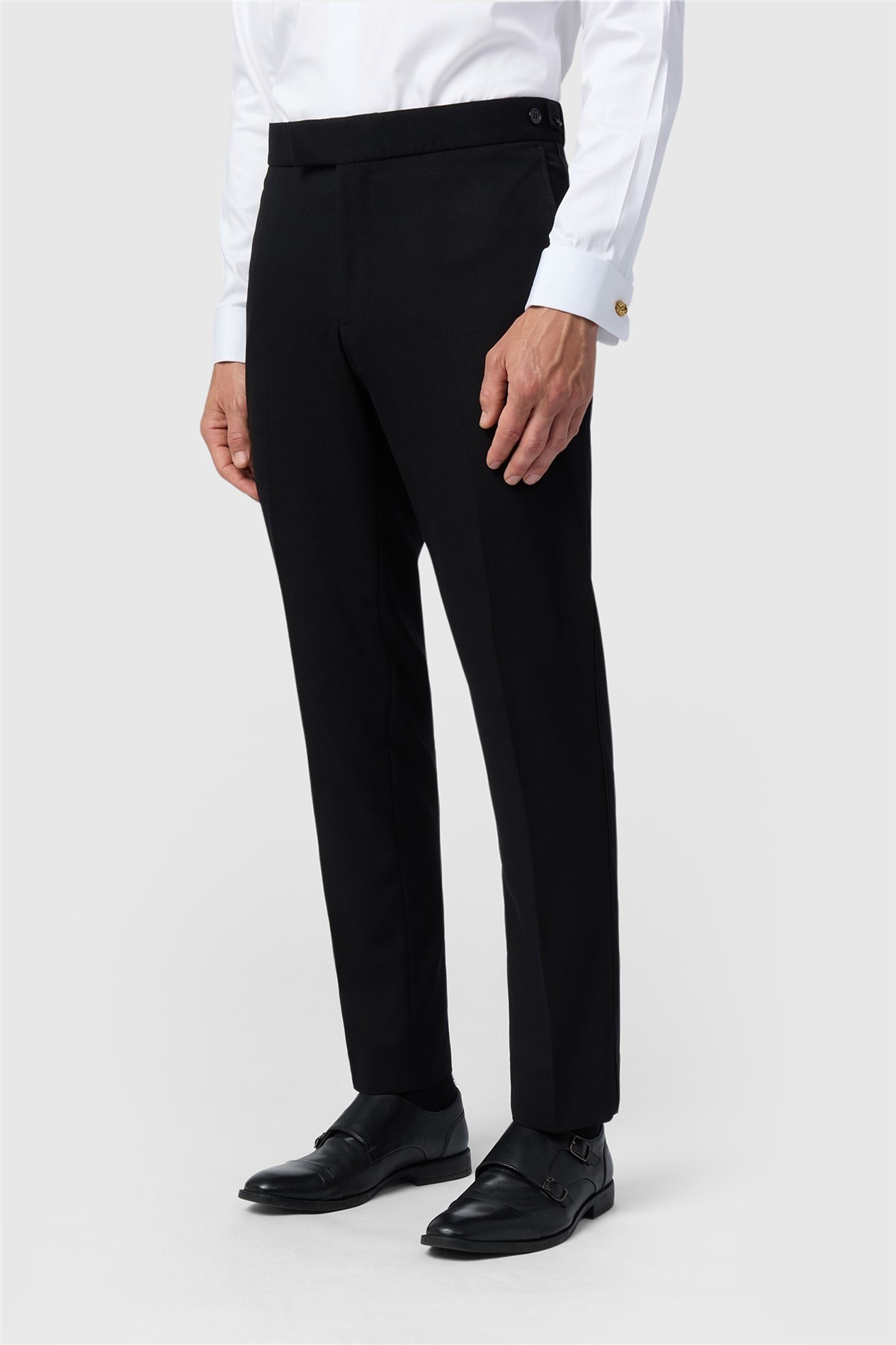 Antique Rogue Slim Fit Black Dresswear Trousers with Satin Piping