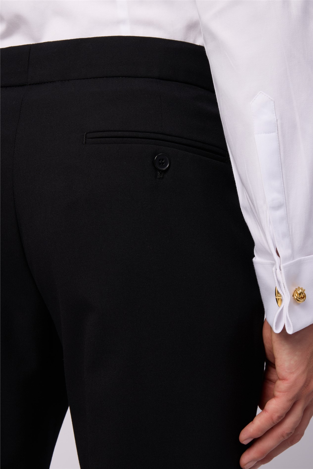  Slim Fit Black Dresswear Trousers with Satin Piping