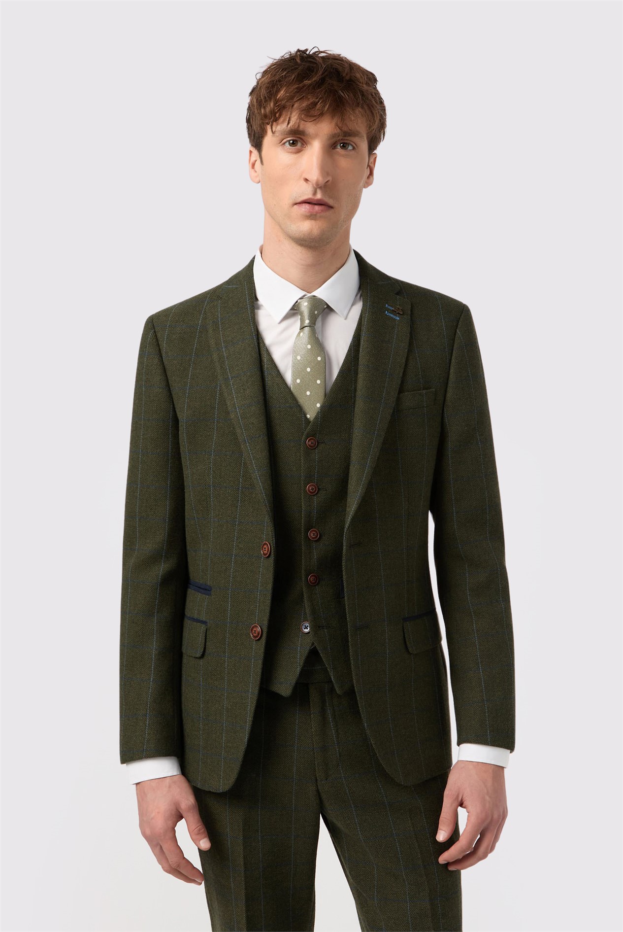 Antique Rogue Slim Fit Hooper Green And Blue Check Tweed Jacket