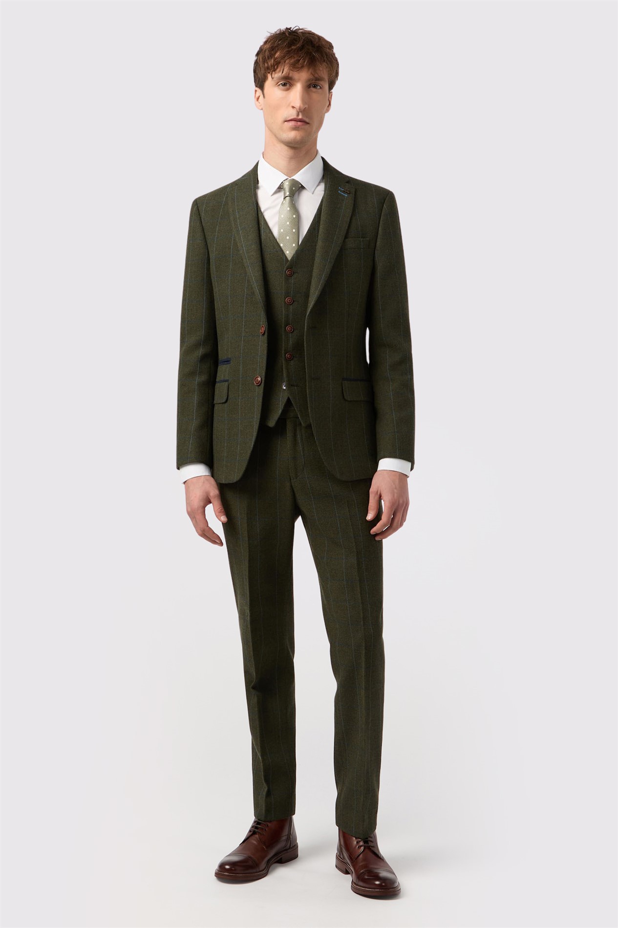 Antique Rogue Slim Fit Hooper Green And Blue Check Tweed Jacket