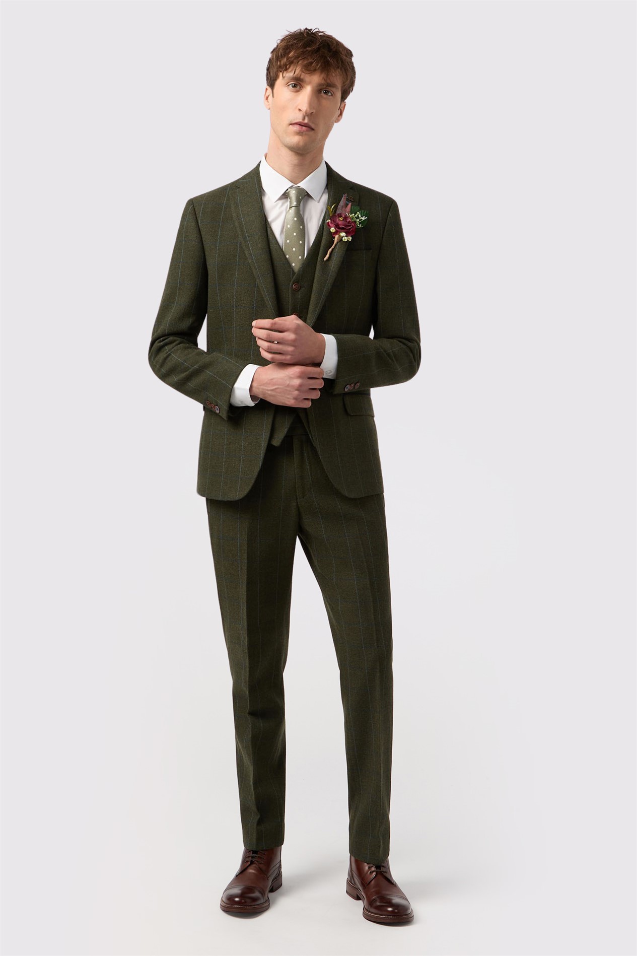 Antique Rogue Slim Fit Hooper Green And Blue Check Tweed Jacket