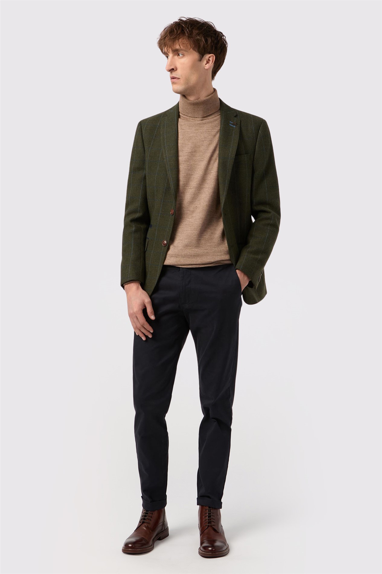 Antique Rogue Slim Fit Hooper Green And Blue Check Tweed Jacket