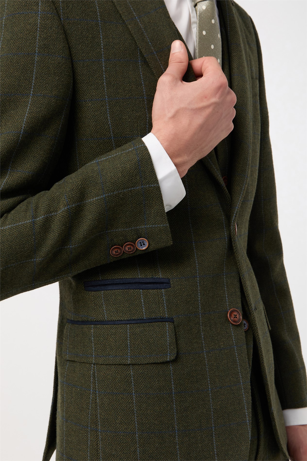 Antique Rogue Slim Fit Hooper Green And Blue Check Tweed Jacket