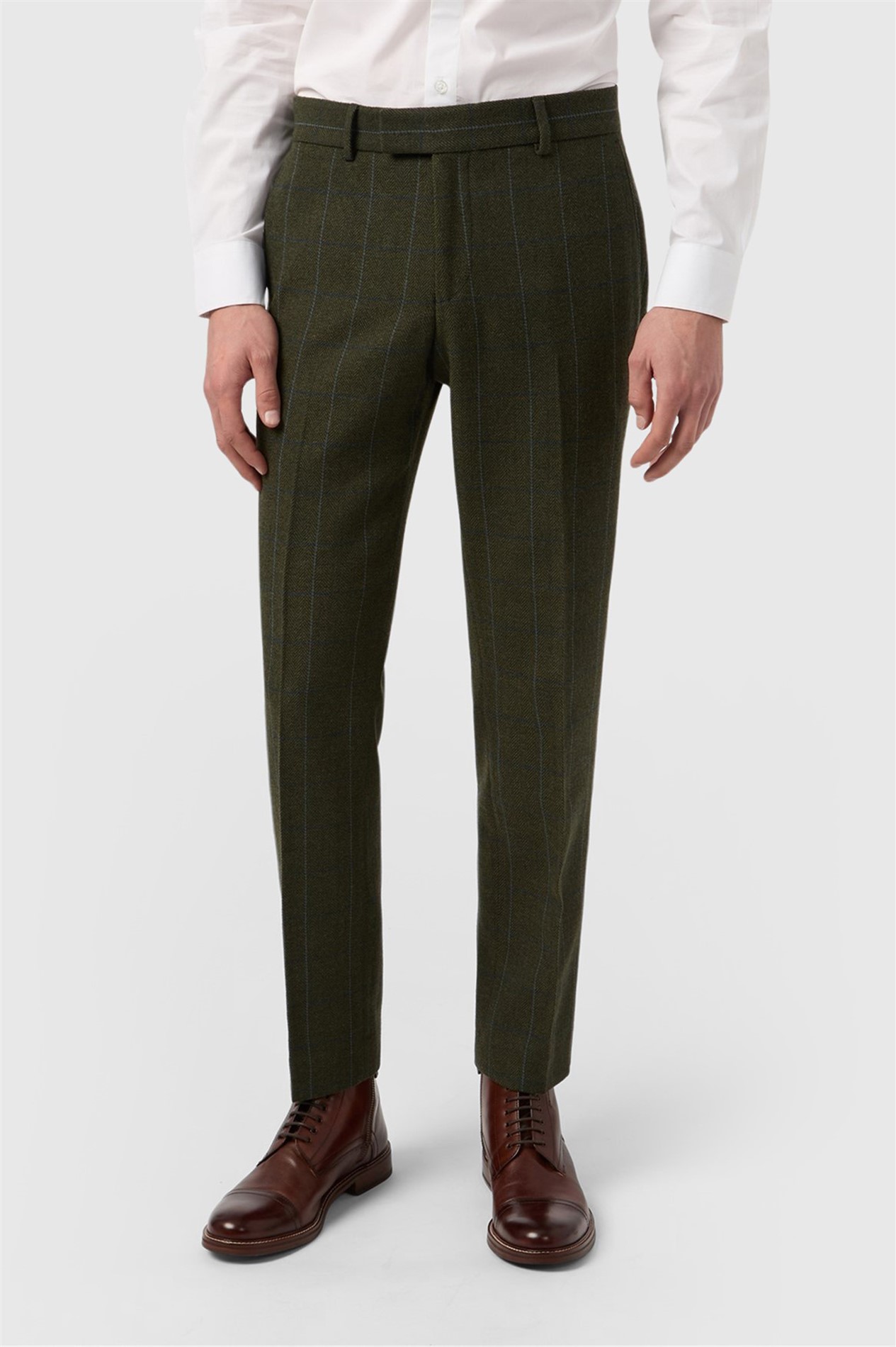 Antique Rogue Slim Fit Hooper Green And Blue Check Tweed Trouser