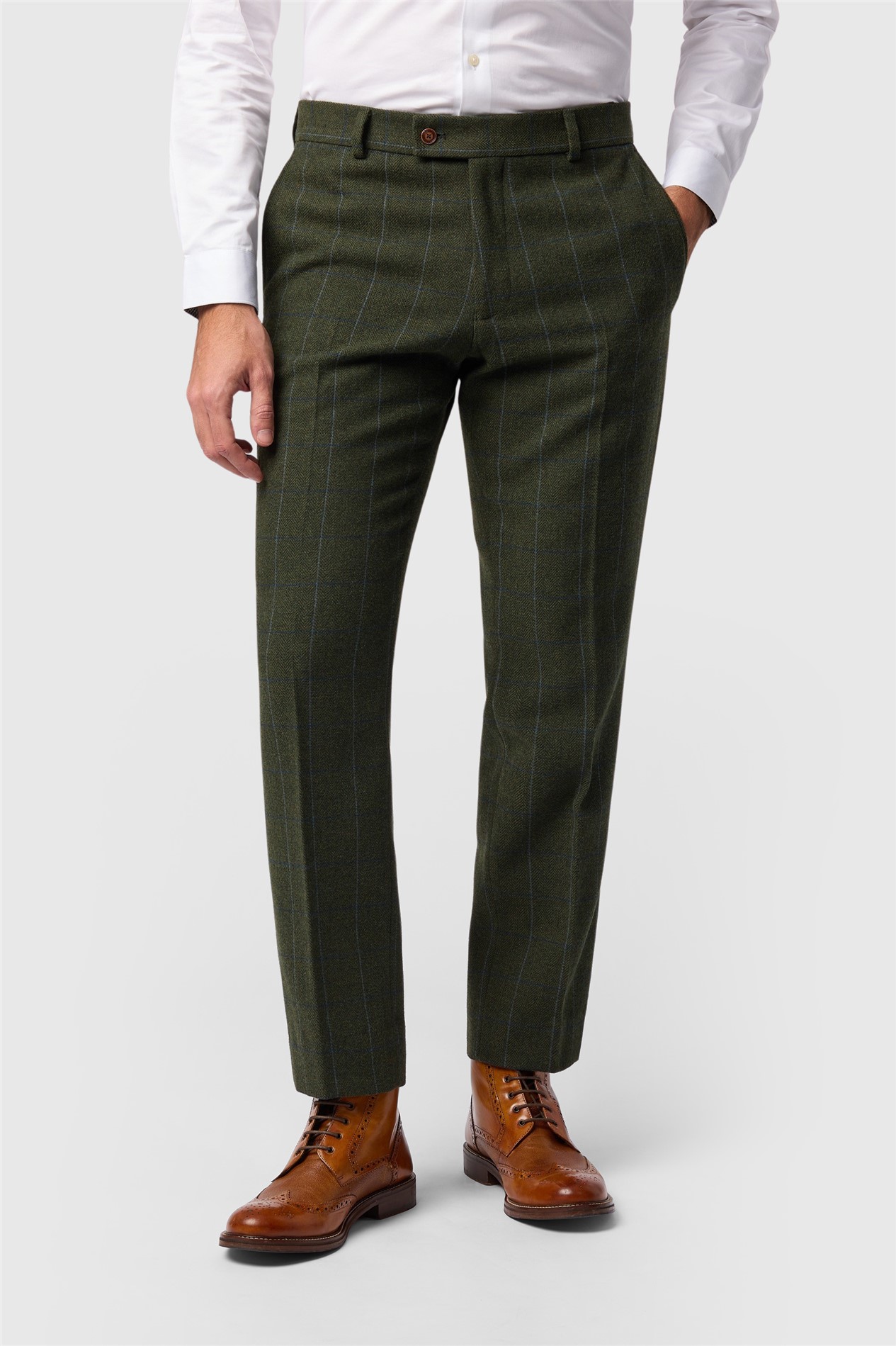 Antique Rogue Tailored Fit Hooper Green and Blue Check Trousers