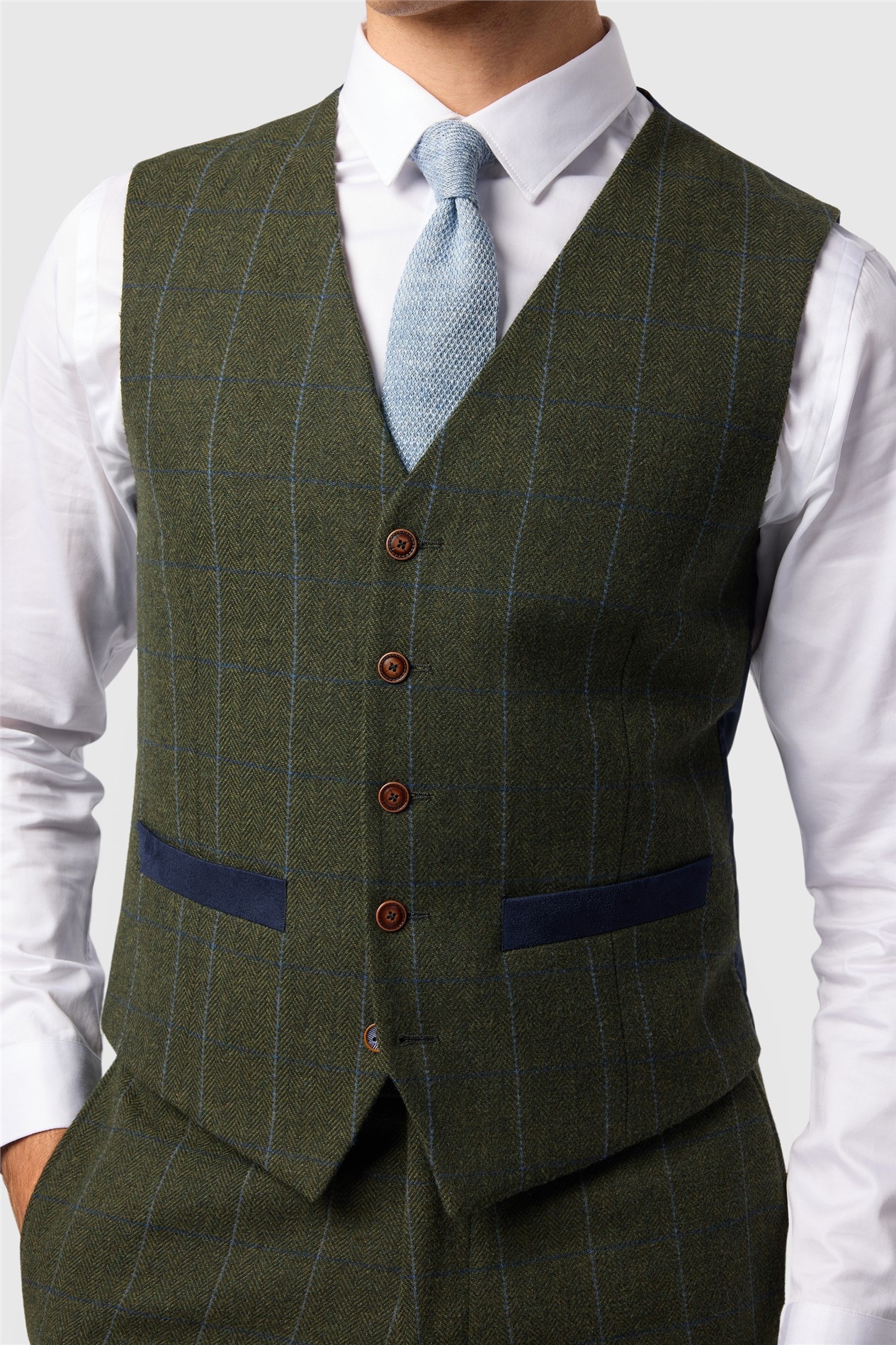 Antique Rogue Slim Fit Hooper Green And Blue Check Tweed Waistcoat