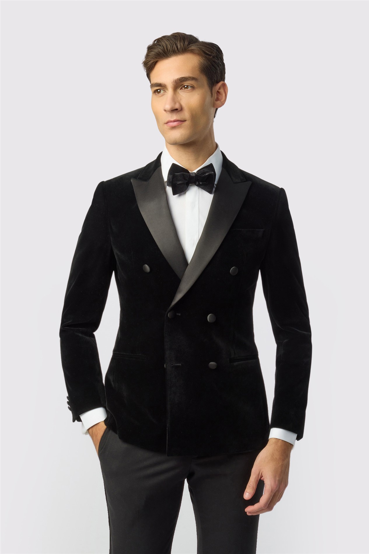 Antique Rogue Slim Fit Black Velvet Double Breasted Jacket