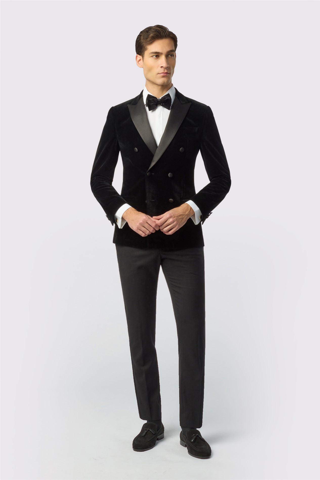 Antique Rogue Slim Fit Black Velvet Double Breasted Jacket