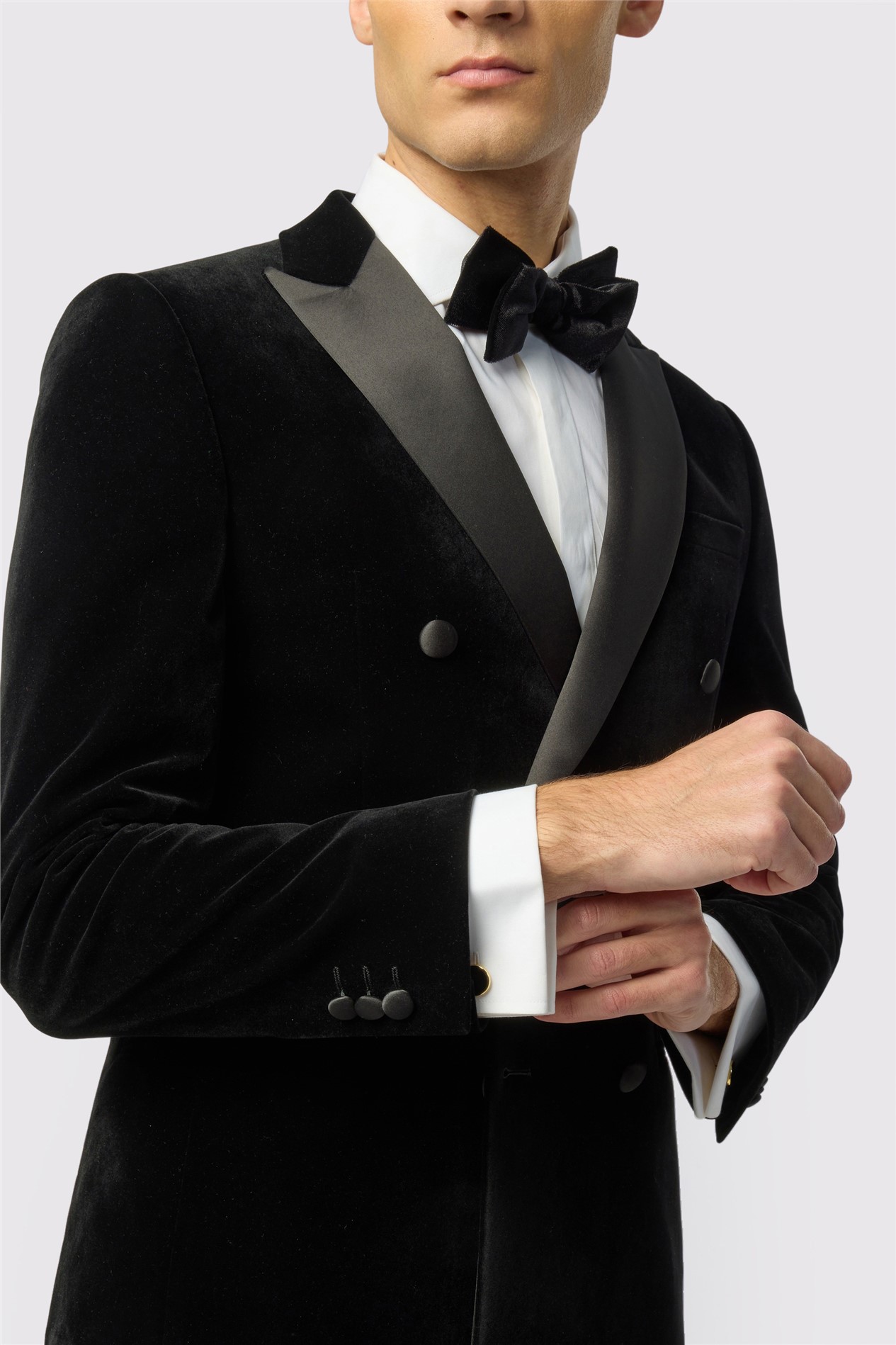 Antique Rogue Slim Fit Black Velvet Double Breasted Jacket