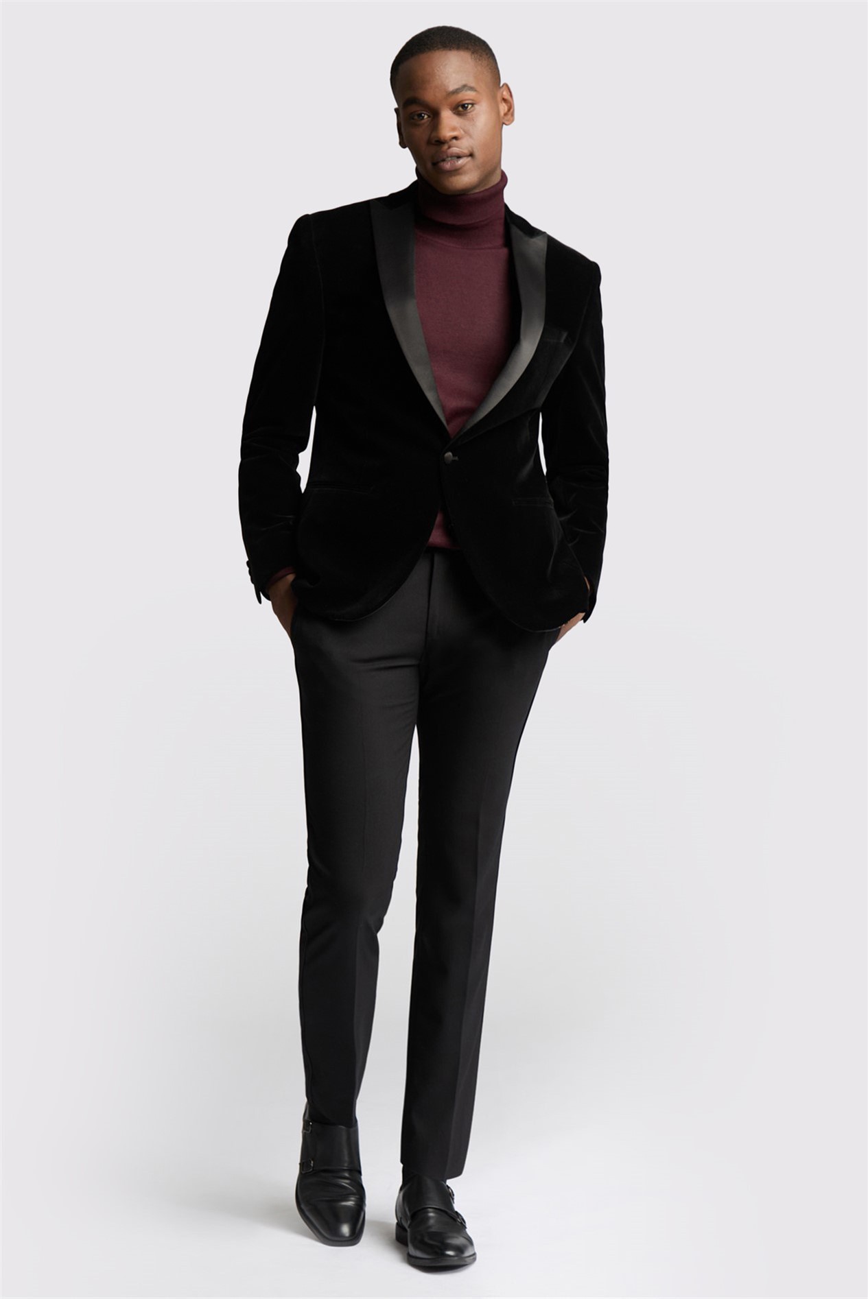 Antique Rogue Slim Fit Black Velvet Jacket