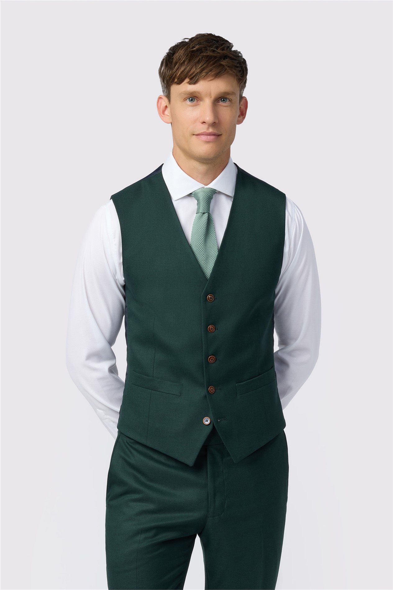Antique Rogue Slim Fit Green Texture Waistcoat